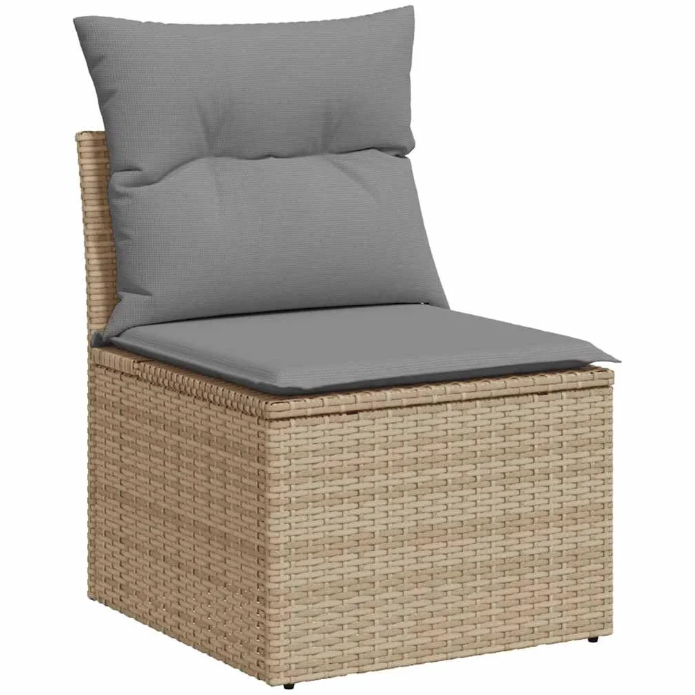 Chaise de Jardin sans Accoudoirs avec Coussins, Résine Tressée Beige, Siège avec Housse, Meuble de Terrasse Extérieur