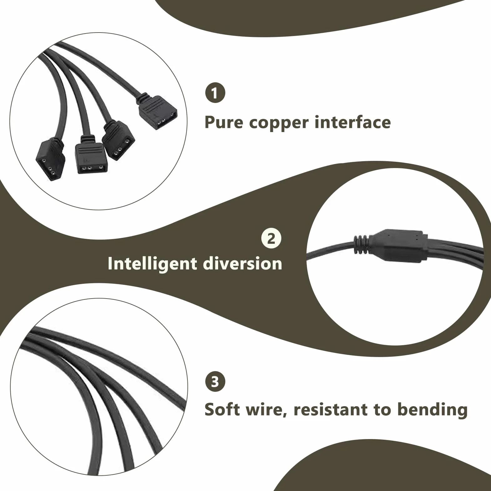 Hub ARGB Splitter 1 à 4 Câble Répartiteur 3Pin 30cm Connecteurs Mâles pour Bande LED Ventilateurs