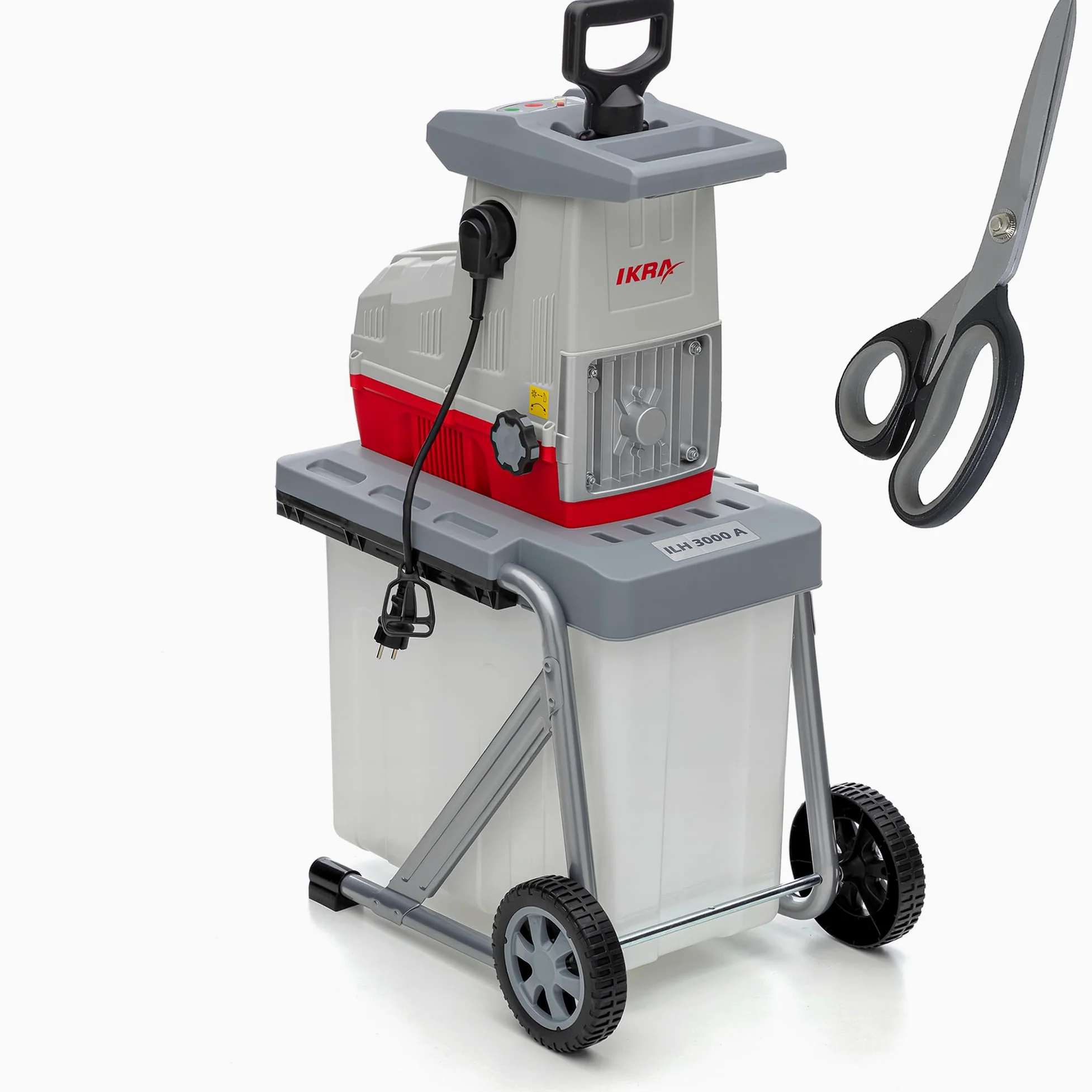IKRA broyeur de jardin électrique à rouleaux ILH 3000A, ciseaux inclus | Silencieux & robuste, puissant (3000W), alimentation automatique des branches, marche arrière, pour branches jusqu'à 44 mm