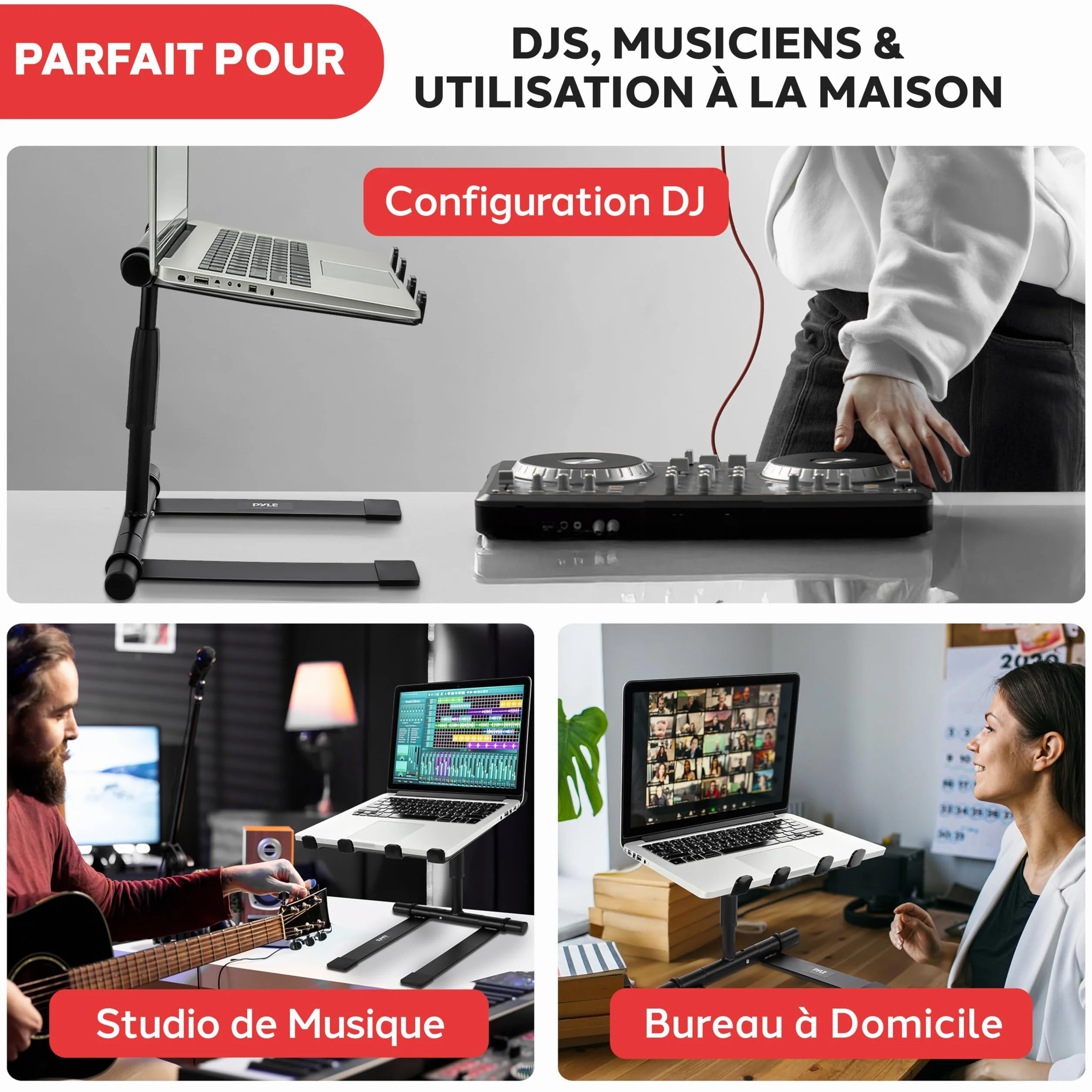 Pyle Support Ordinateur Portable Table Debout Angle Réglable Laptop Stand Hauteur Pliable Plateau Antidérapant Quatre Branches iPad