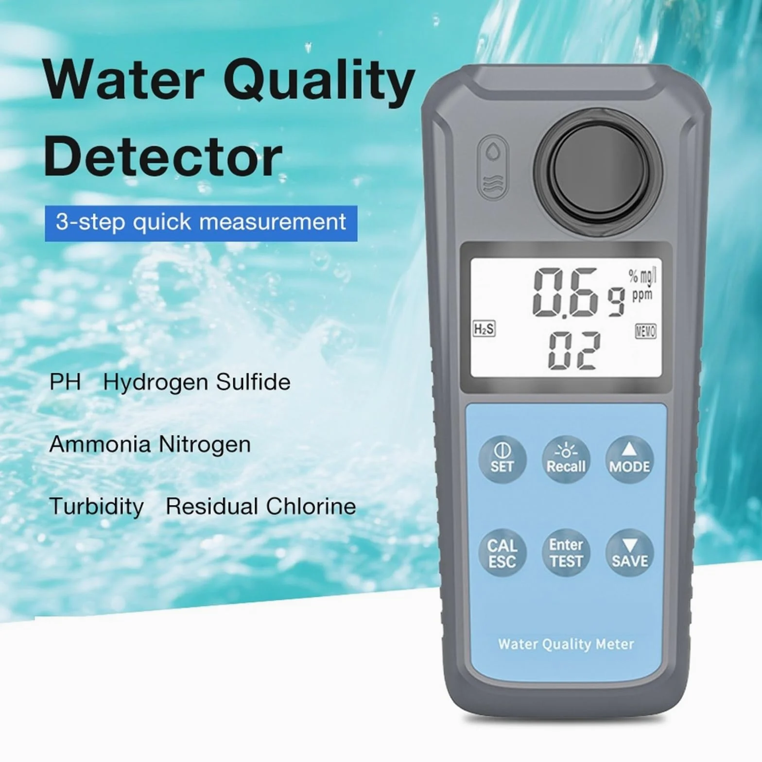 PH Mètre, Turbidimètre numérique AE86063 (0-1000 NTU) : testeur de turbidité multiparamètre for aquarium et piscine.