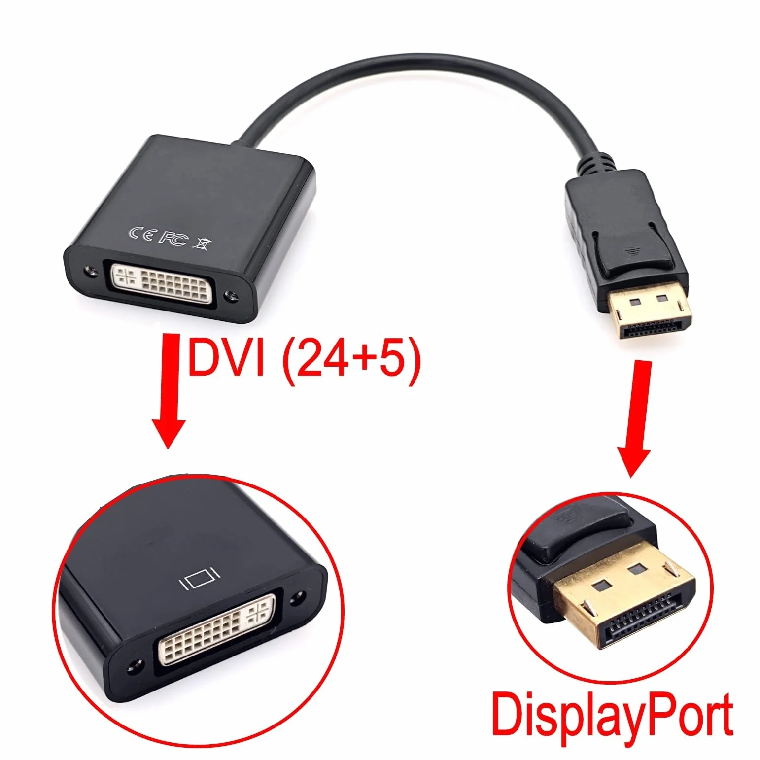 Adaptateur DisplayPort vers DVI mâle vers femelle plaqué or pour moniteur Lenovo Dell HP