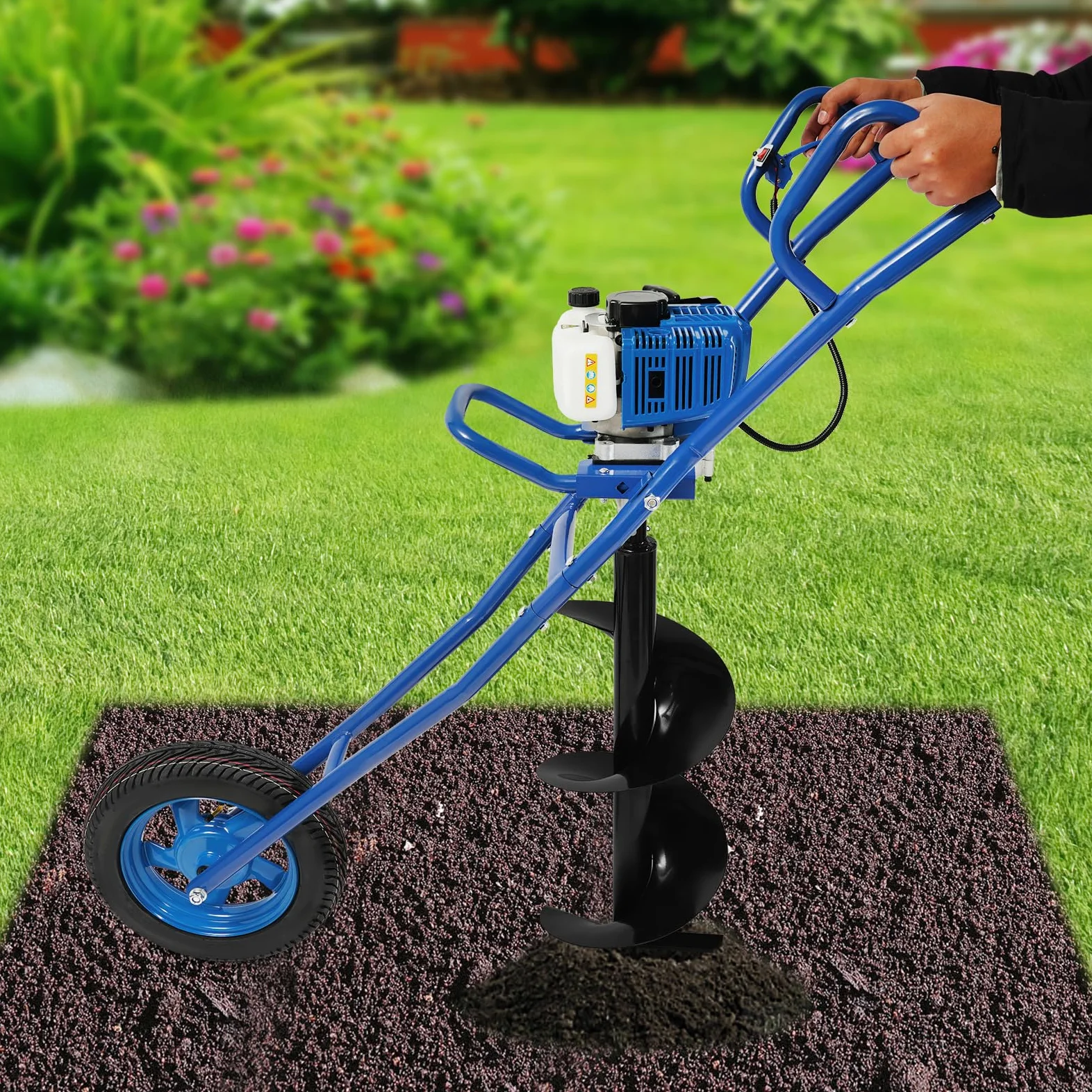 Tarière à essence 2 temps, 52 cc, réservoir de 1 l, avec support de transport, foret de jardin, puissance 1460 W, embrayage centrifuge