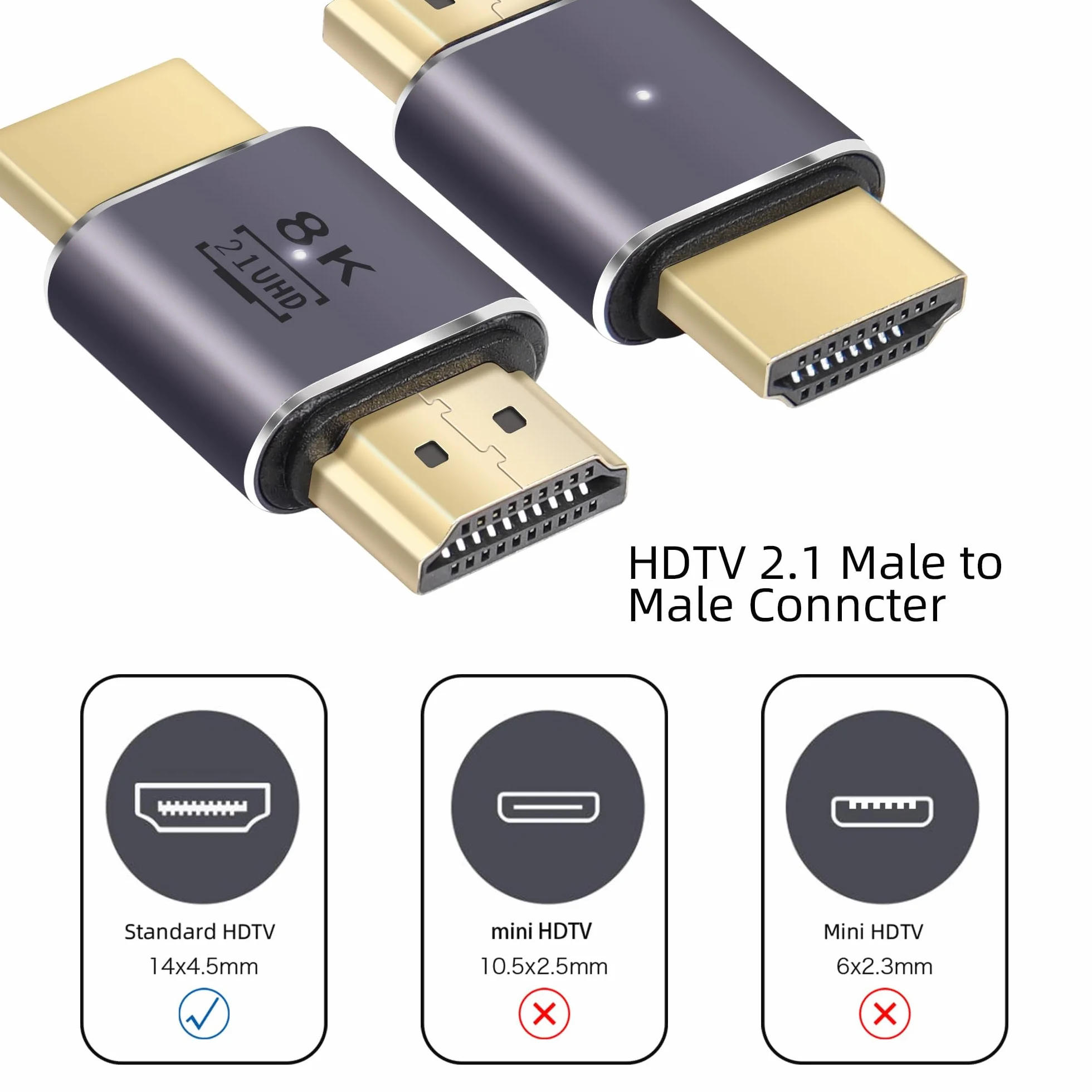 Adaptateur HDTV mâle à mâle 8K 60Hz HDTV 2.1 UHD Connecteur 3D Extender 2 Packs