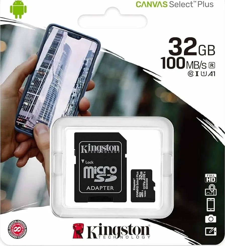 Kingston Canvas Select Plus Micro SD SDCS2/32GB Class 10 Carte Mémoire + Adaptateur
