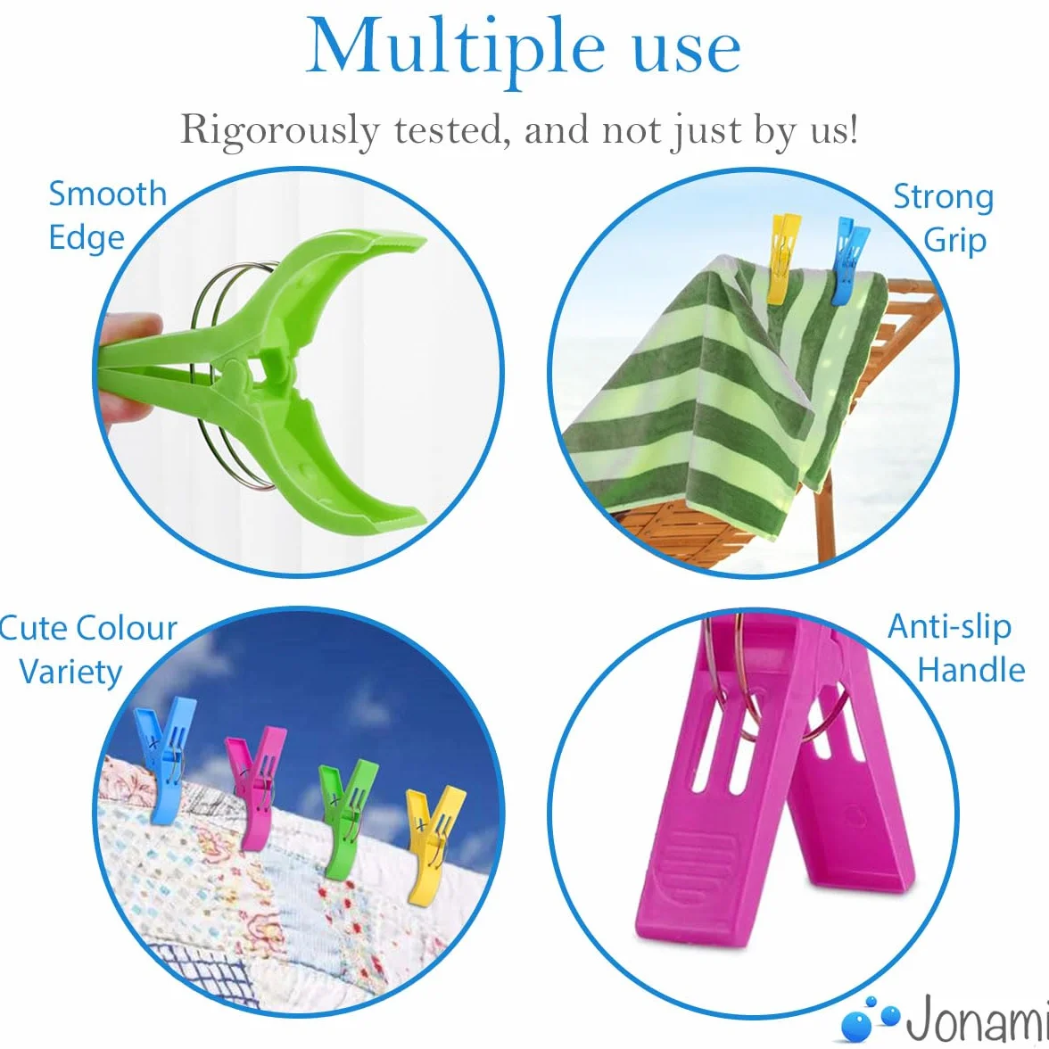 Pinces à Serviette de Plage XXL 8 pièces 4 Couleurs pour Chaises Longues et Transats