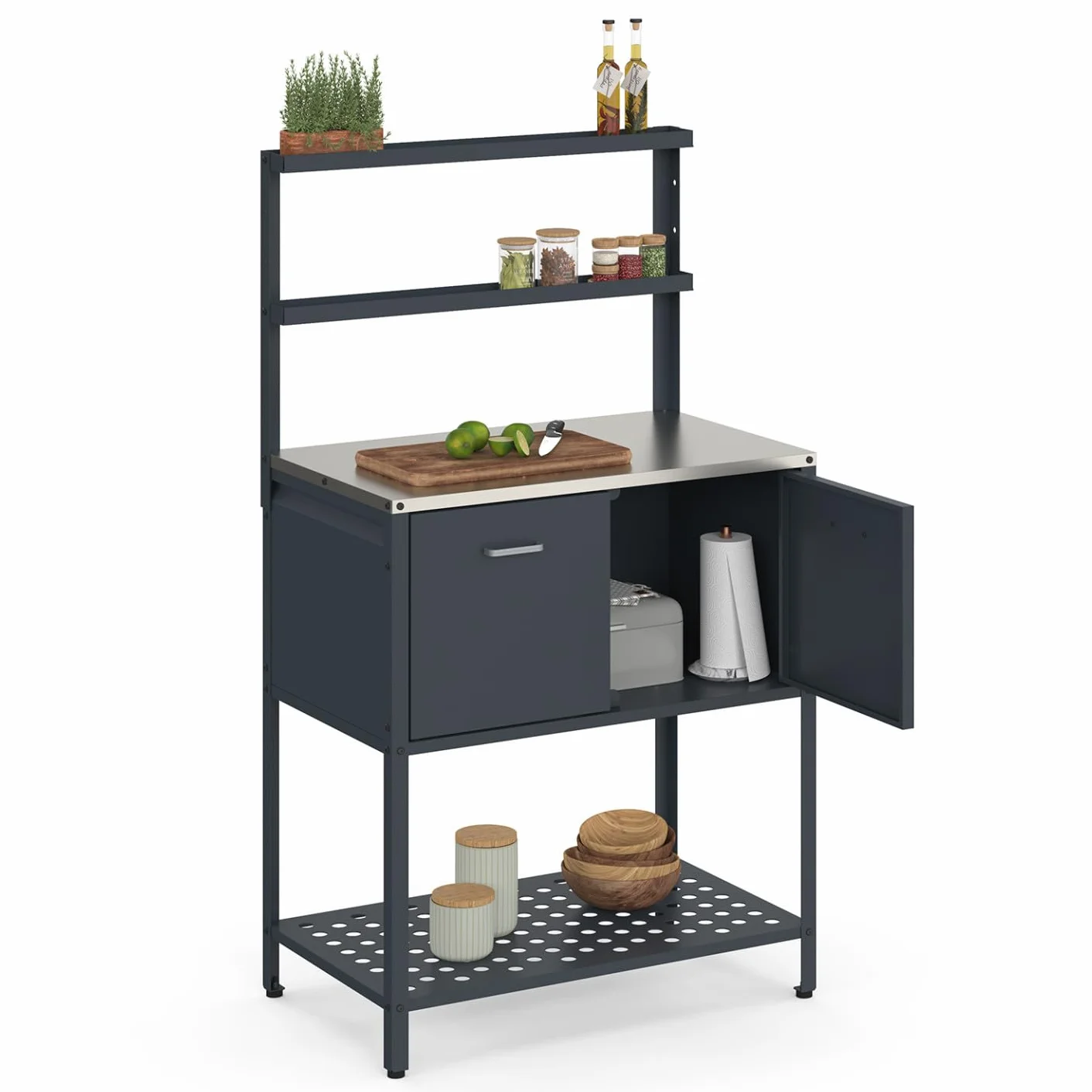 Meuble de Cuisine extérieure Pareo 2 Portes 2 étagères Acier Gris Anthracite