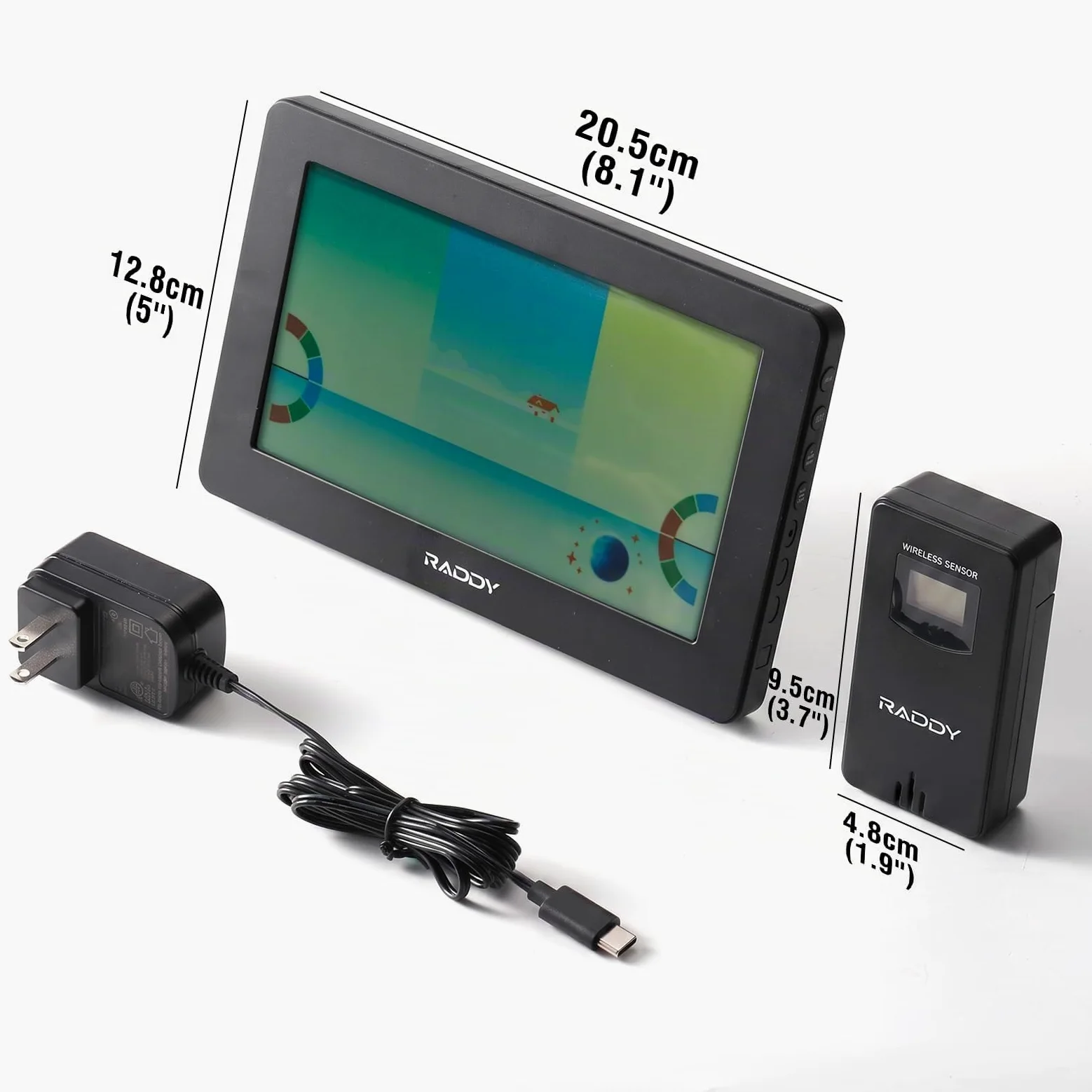 Raddy HW75 Station Météo Sans Fil Intérieur Extérieur, Écran Couleur 7,5", Thermomètre Hygromètre avec Pression Barométrique, Horloge Atomique, Indice de Chaleur, Point de Rosée, Phase Lunaire, Jardin