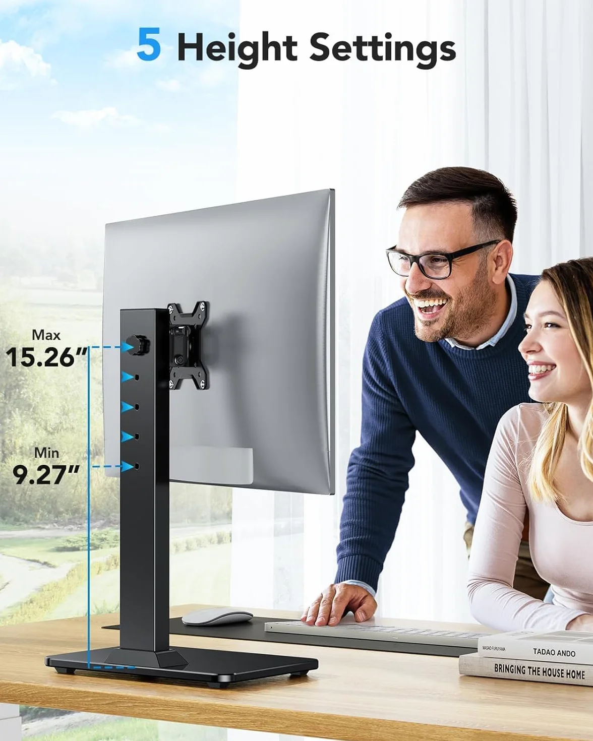HUANUO Support Écran PC VESA Autonome 13-34 Pouces 20 kg 5 Hauteurs Bras Pivotant Rotation 360° VESA 75/100 mm Gaming