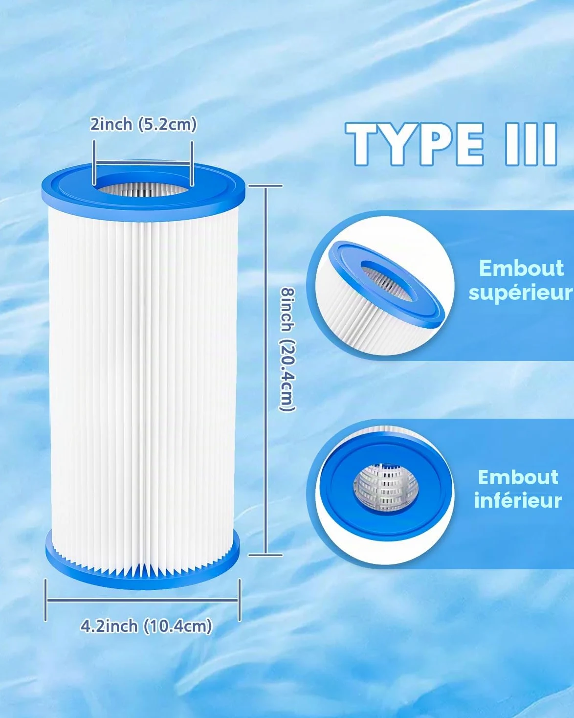 Filtre Piscine Type A ou C Compatible avec 29000E/59900E 6 Pack | Filtre de piscine réutilisable de Remplacement Type A/C pour pompe de filtre 1000/1500/530 GPH