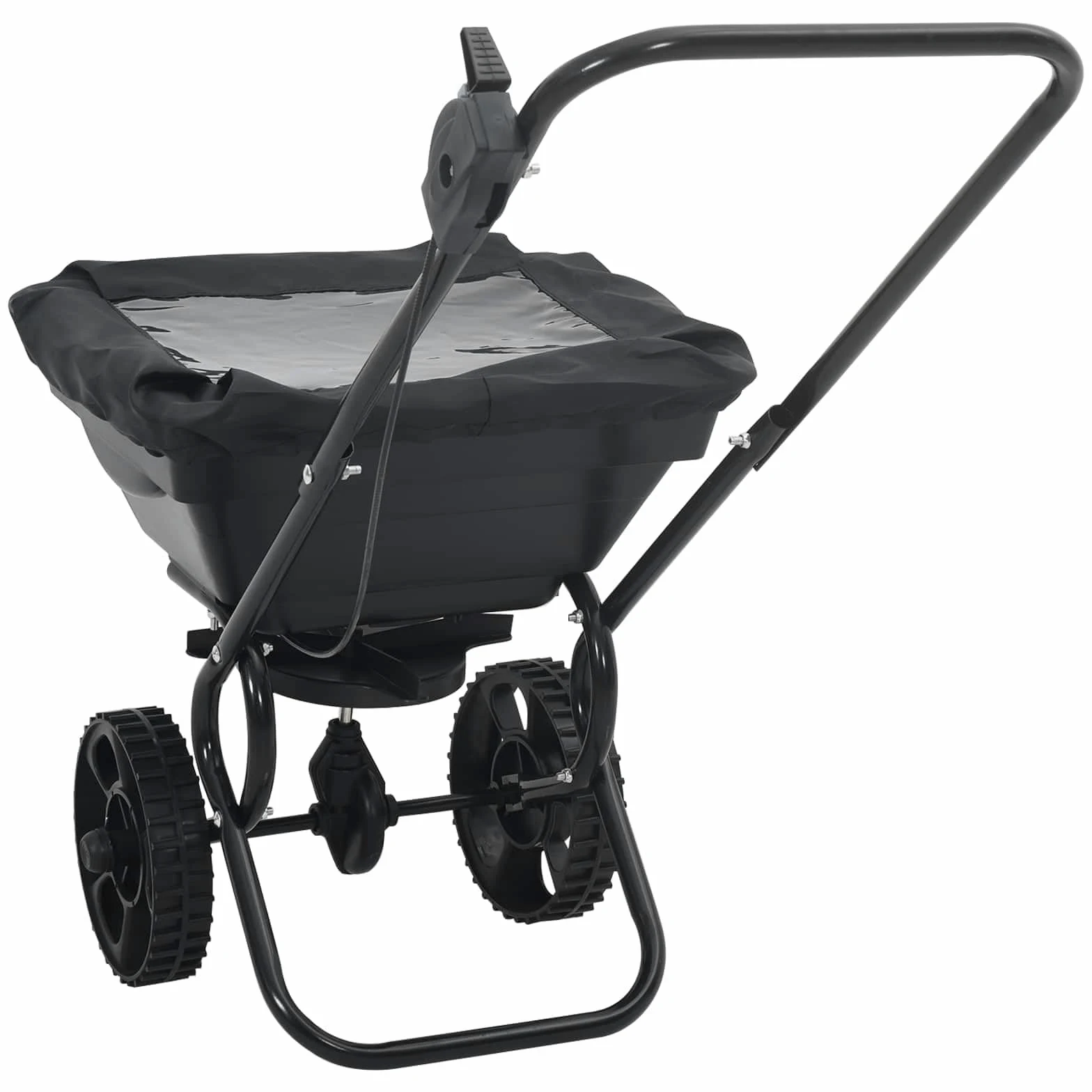 Épandeur Noir 82 x 46 x 75 cm PVC et Acier pour Jardinage extérieur, Distribution régulière de semences, Engrais, fertilisants, pelouse, terreau, Pratique et Robuste