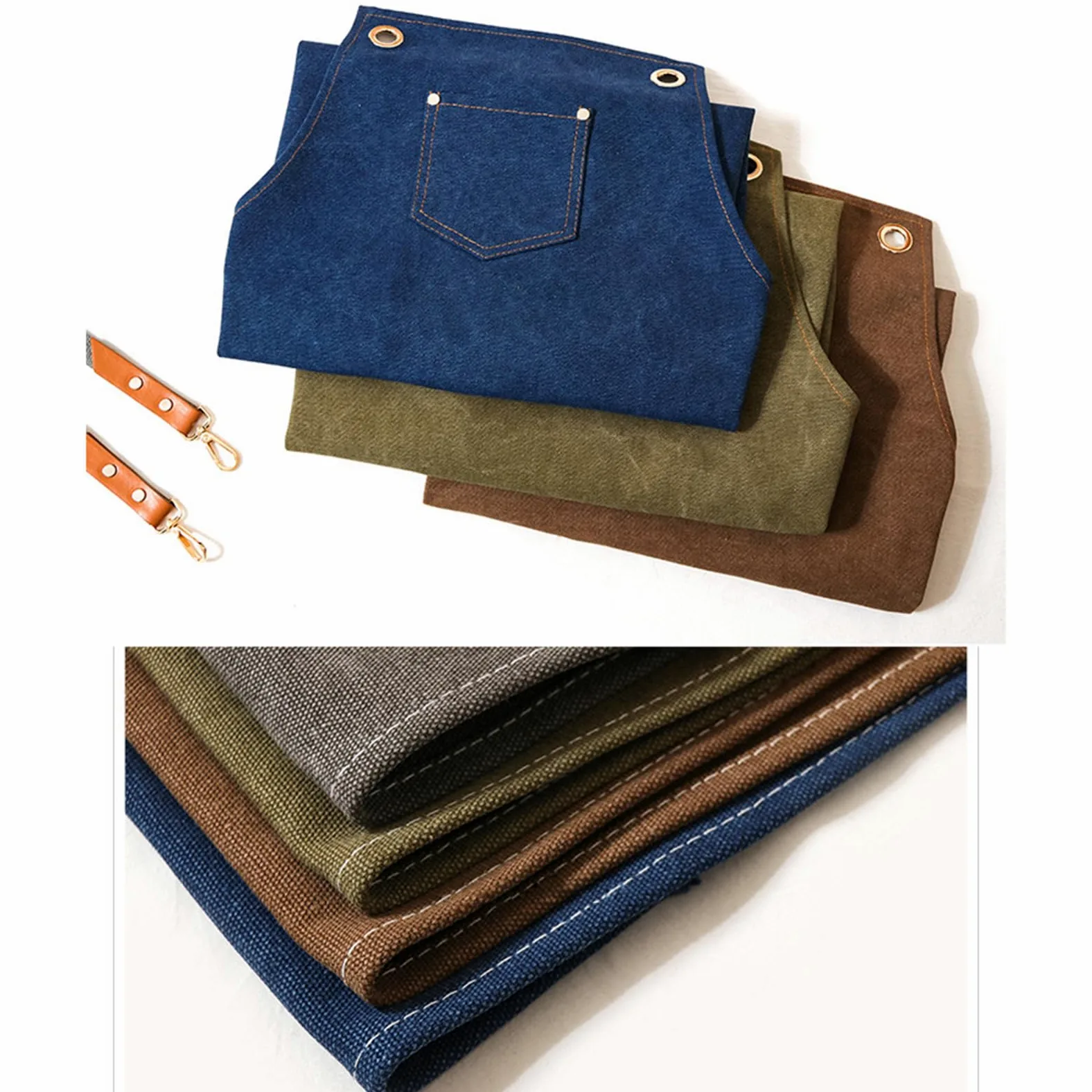 Tabliers, Tablier de chef croisé for homme et femme, avec bretelles réglables grandes poches, en toile, bleu