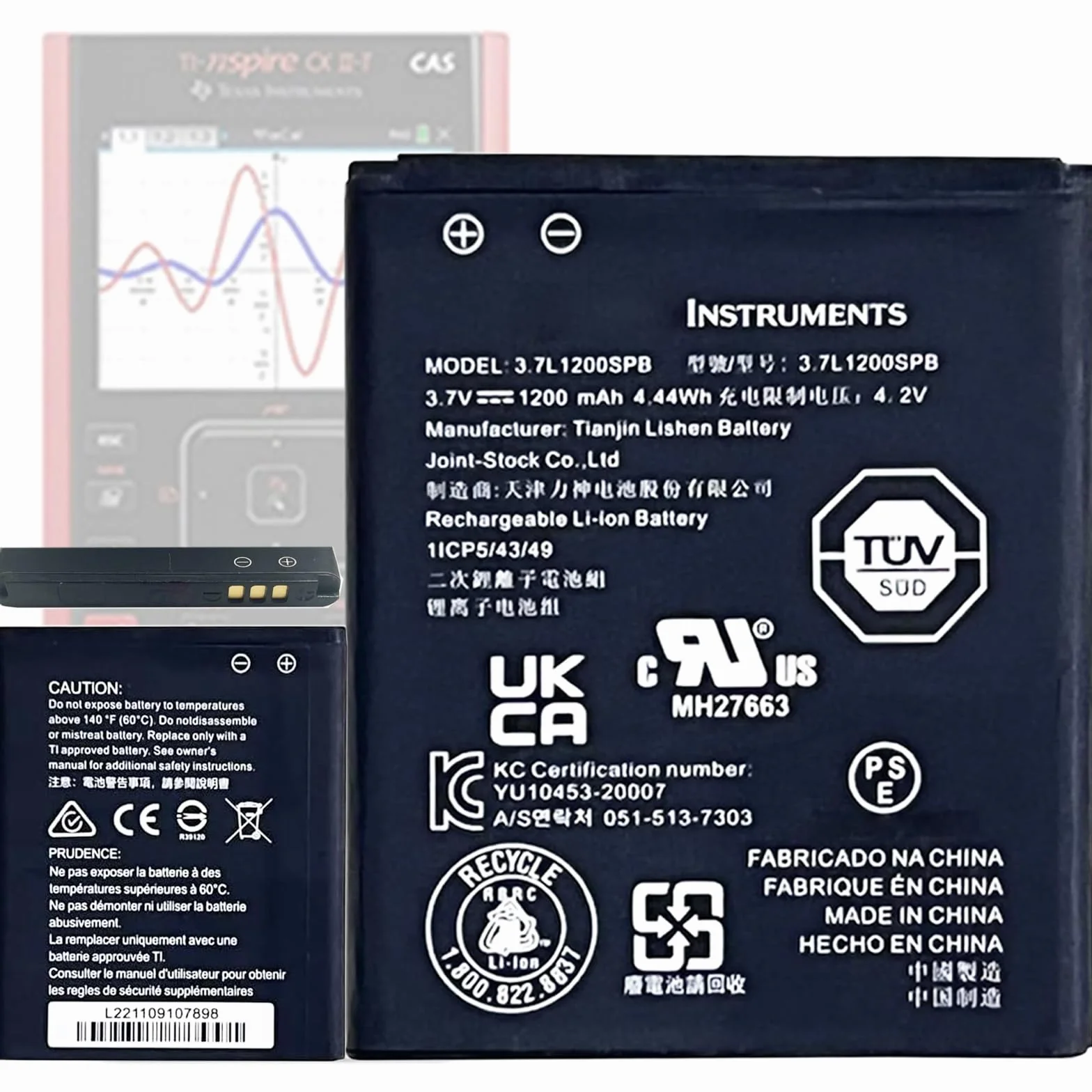 Batterie de Rechange 3,7L1200SPB Compatible Texas Instruments TI-Nspire CX CX Cas