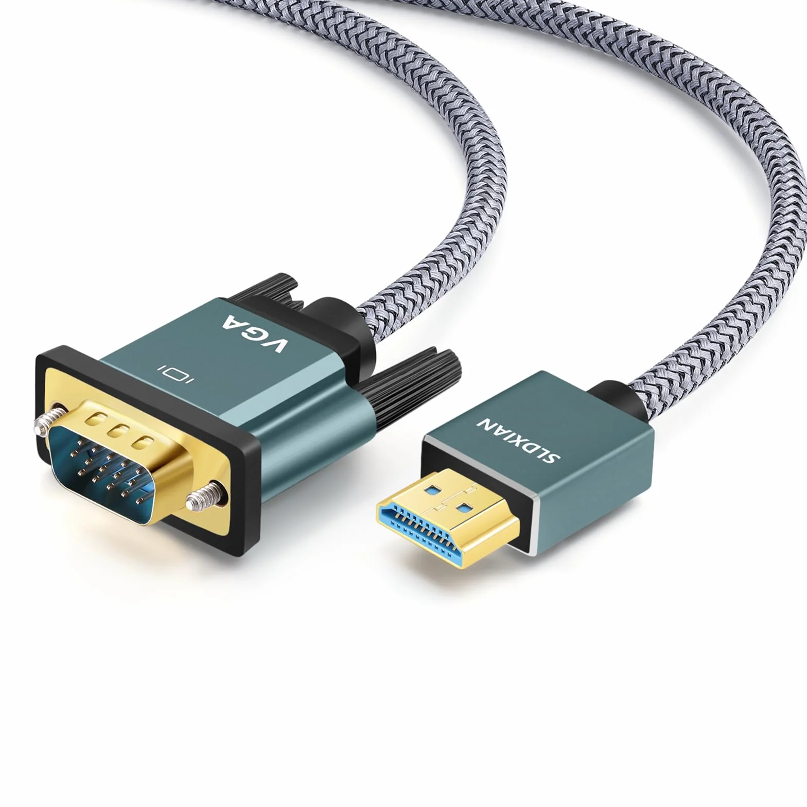 Câble adaptateur HDMI vers VGA 1080p mâle-mâle, alliage d'aluminium, plaqué or, tressé nylon 1M pour PC moniteur projecteur HDTV