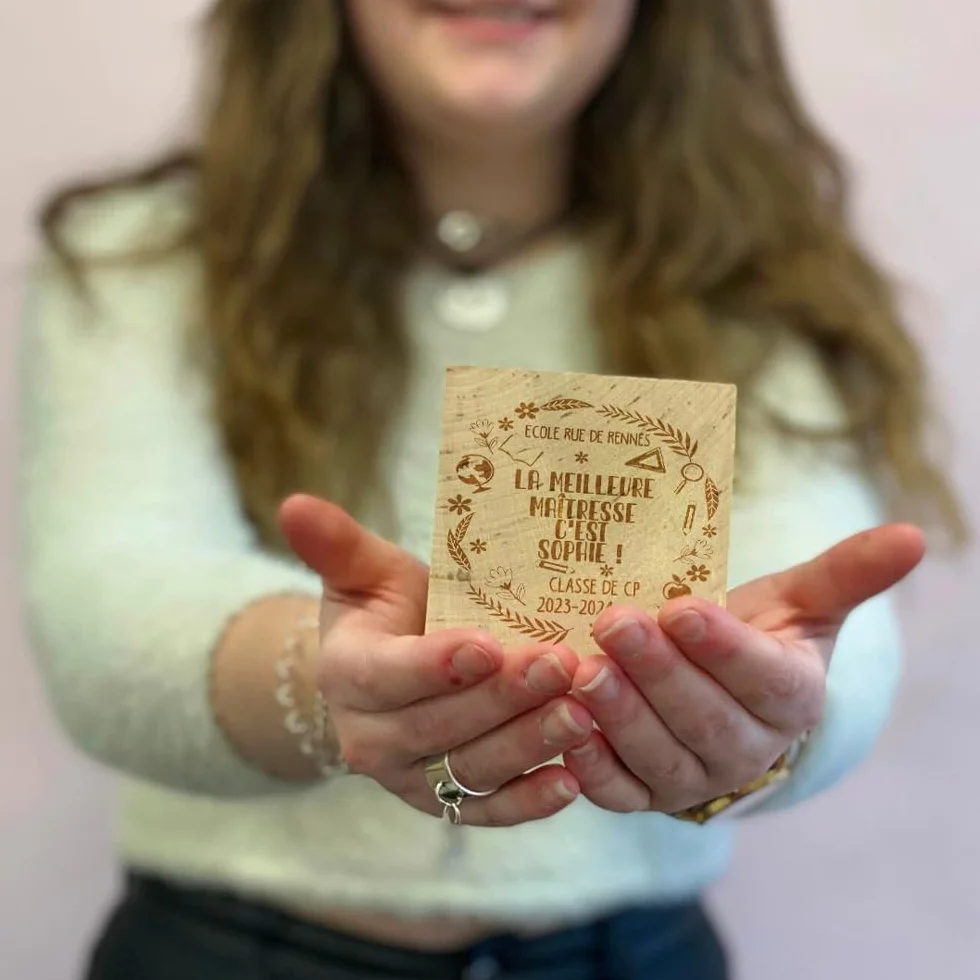 EcoCube à graver Remerciement fin d'année scolaire Tournesol