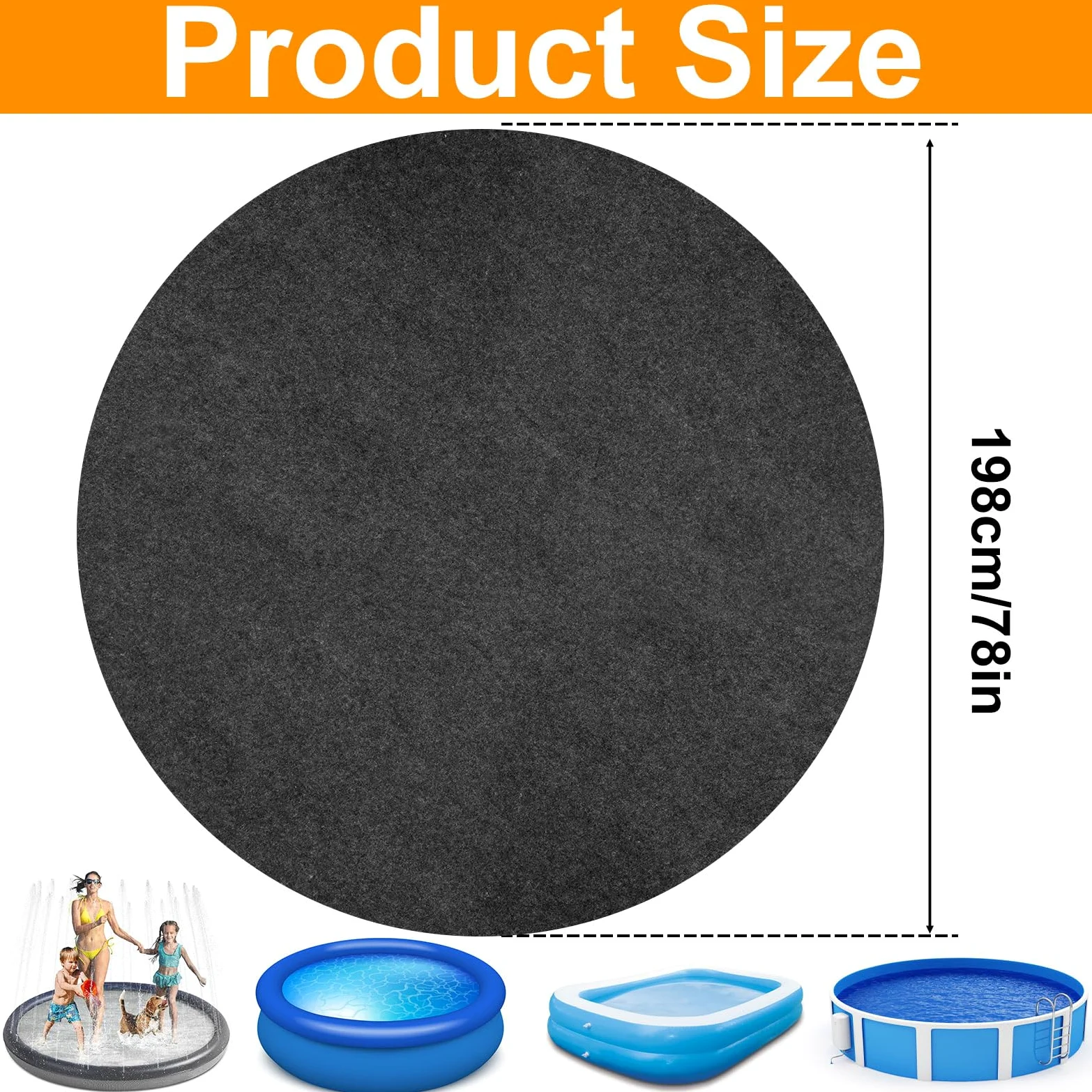 Tapis Rond pour - 198 cm - Réduction du Bruit - en Feutre - Forte Absorption d'eau avec Dessous antidérapant - pour Baignoire, Piscine