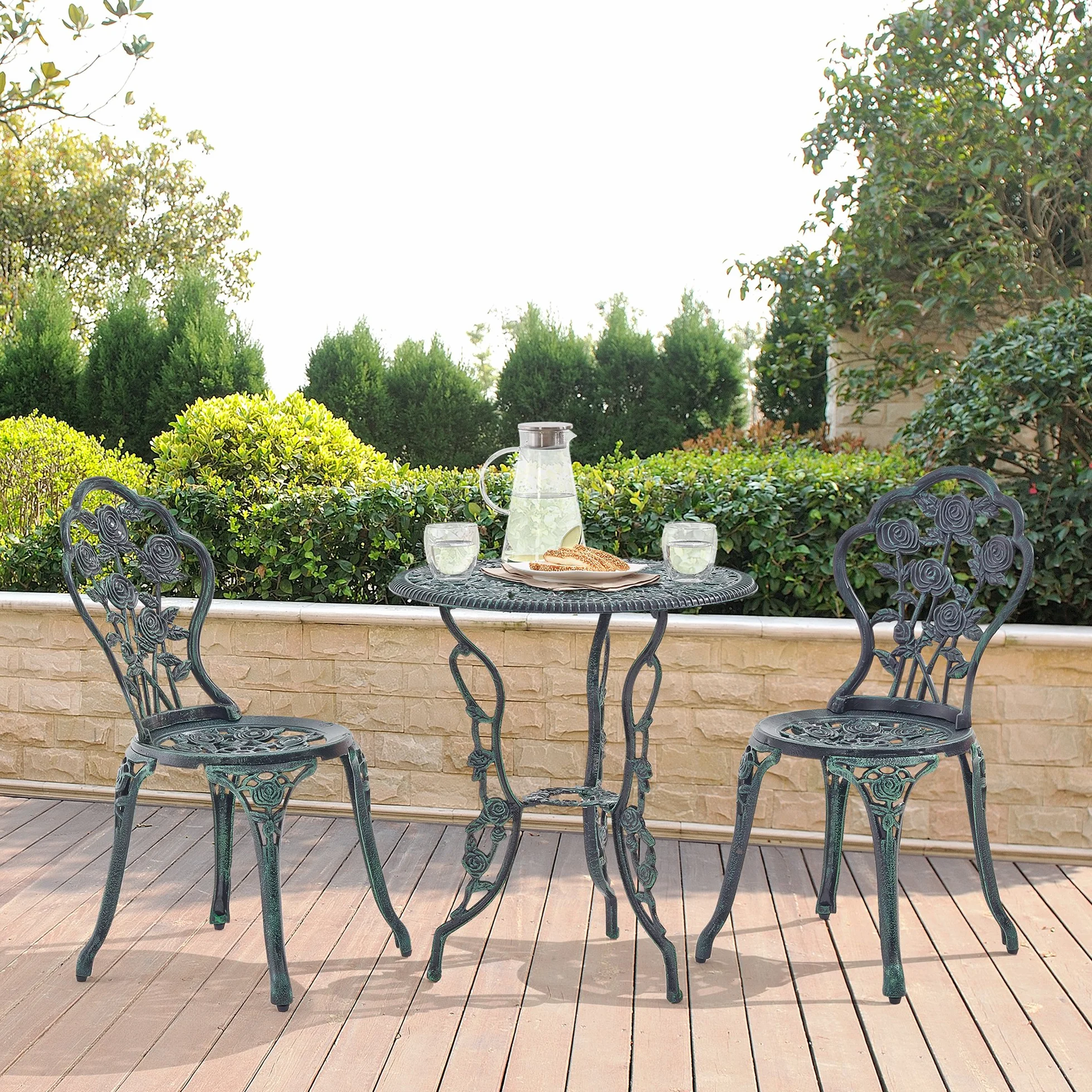 casa.pro Set de Table et Chaises Jardin Fonte Aluminium Vert Résistant Intempéries