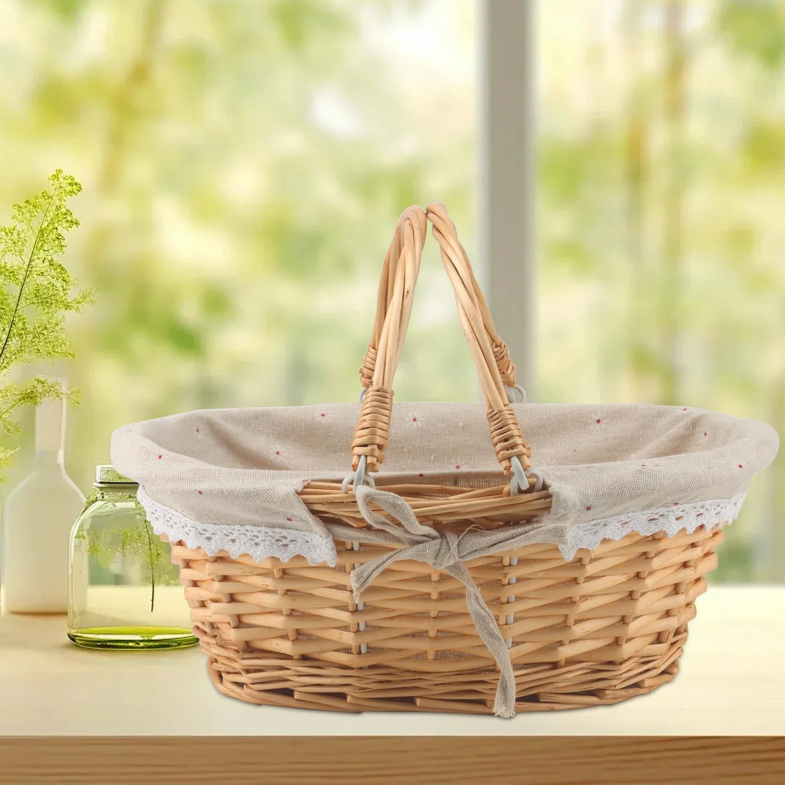 MUKCHAP Lot de 2 paniers de Pique-Nique ovales en Osier tissé avec poignée Pliable 32 x 23 x 12 cm