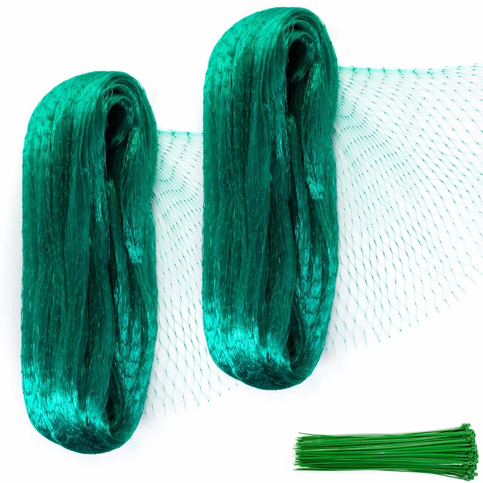 Filet anti-oiseaux 5 m x 10 m Lot de 2 avec attaches nylon pour protection plantes fruits légumes