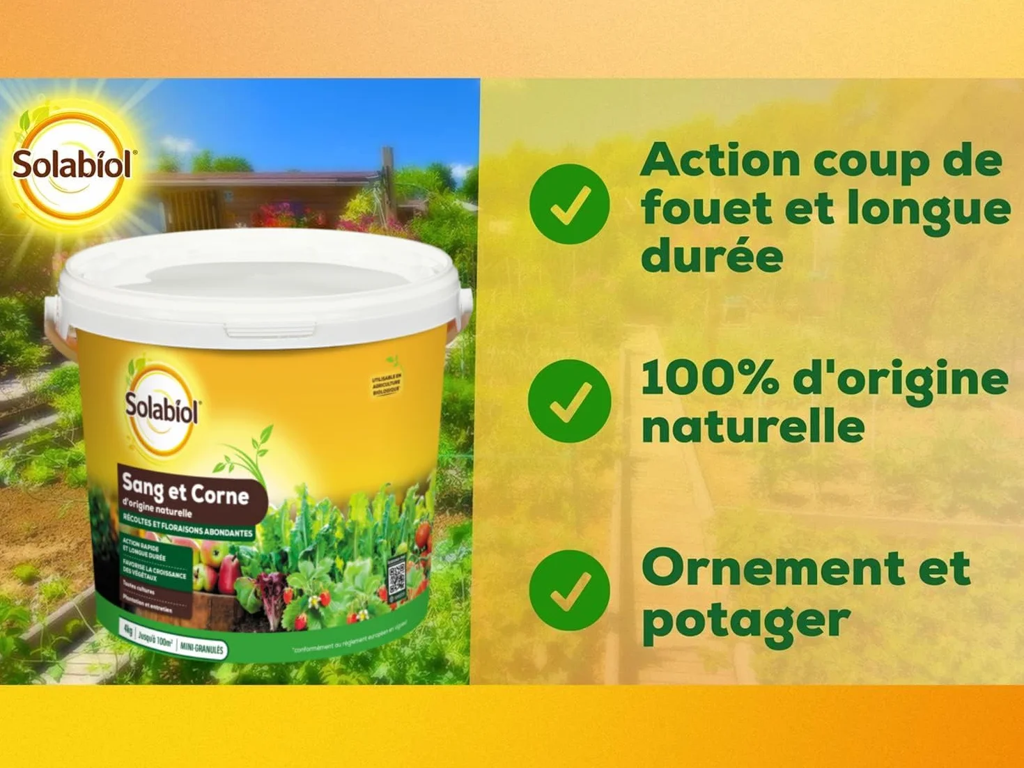 SOLABIOL Engrais Sang Et Corne 4Kg Jusqu'à 100m² Effet Rapide Longue Durée Agriculture Biologique