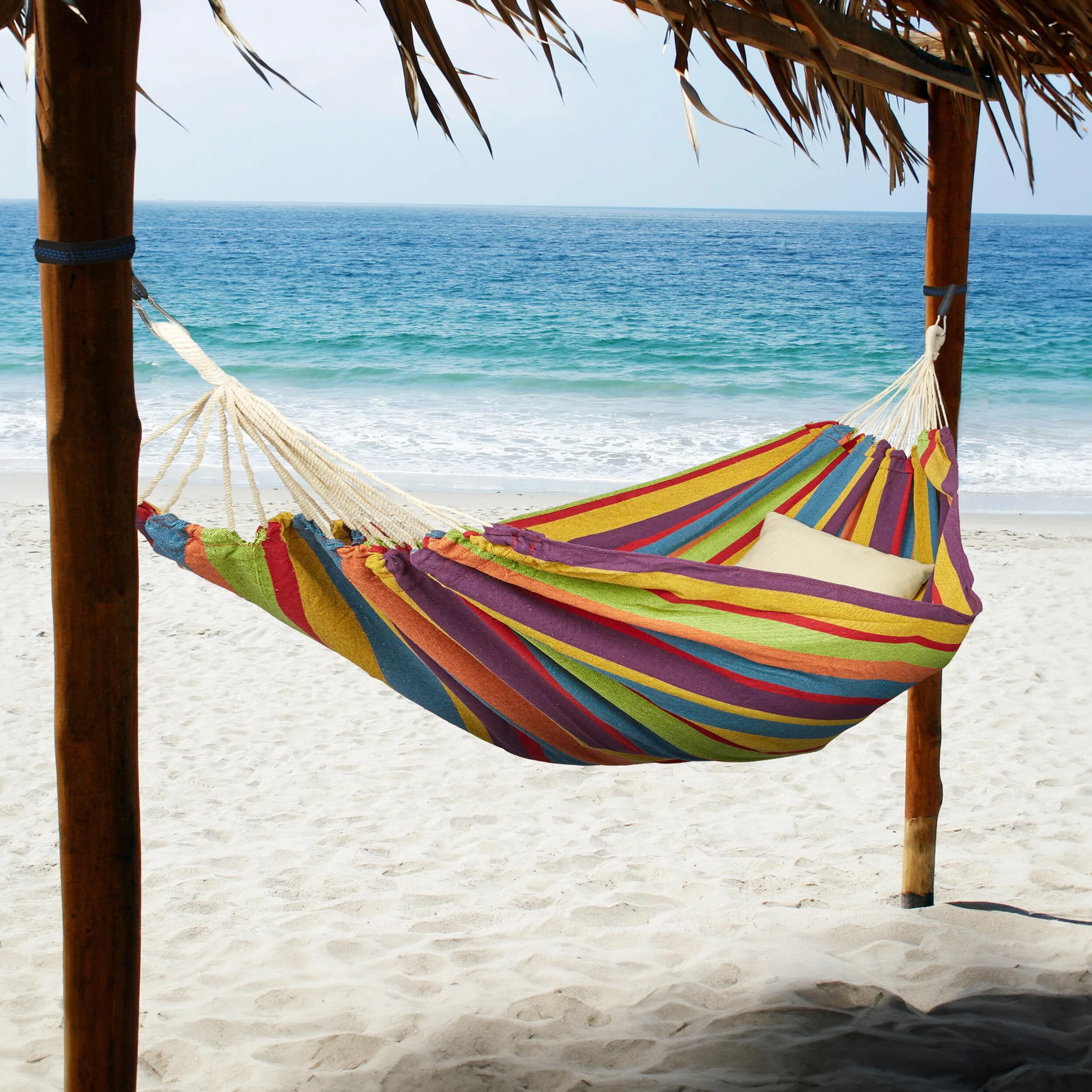 Relaxdays Hamac en Coton, LxP : 150x190 cm, avec kit de Fixation, Jusqu’à 300 kg, transportable, XXL, Multicolore