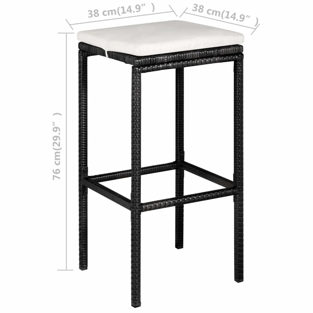 Ensemble de Bar de Jardin Noir Résine Tressée 5 Pièces avec Coussins