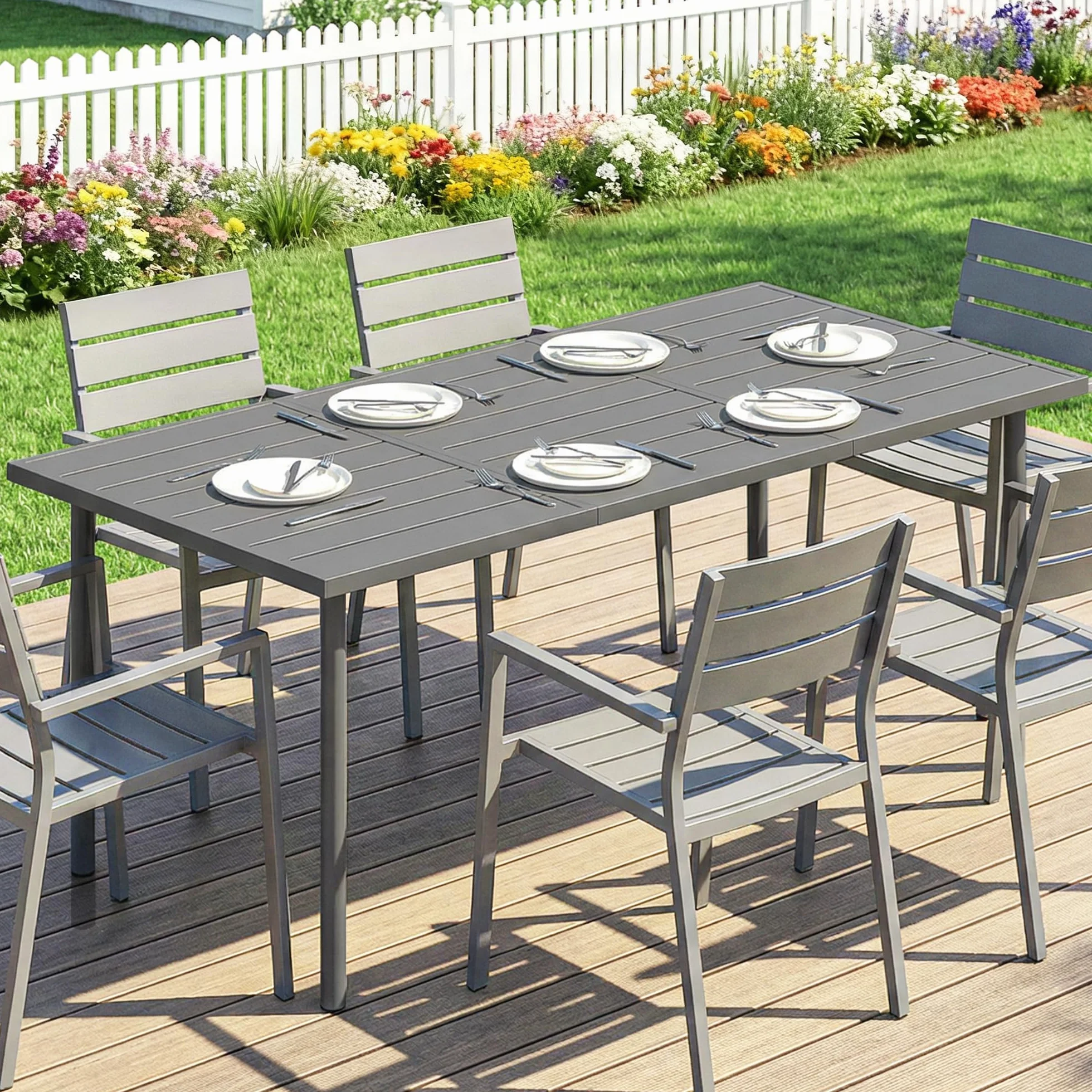 Outsunny Table de Jardin rectangulaire 165 x 80 cm métal Gris foncé