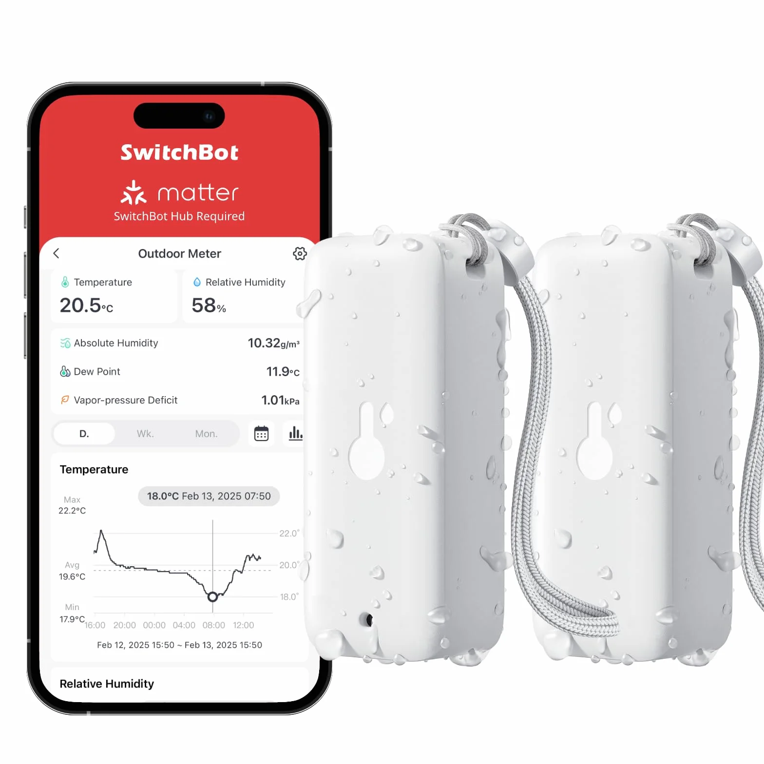 SwitchBot Lot 2 thermomètres hygromètre IP65 Bluetooth Capteur humidité intérieur extérieur