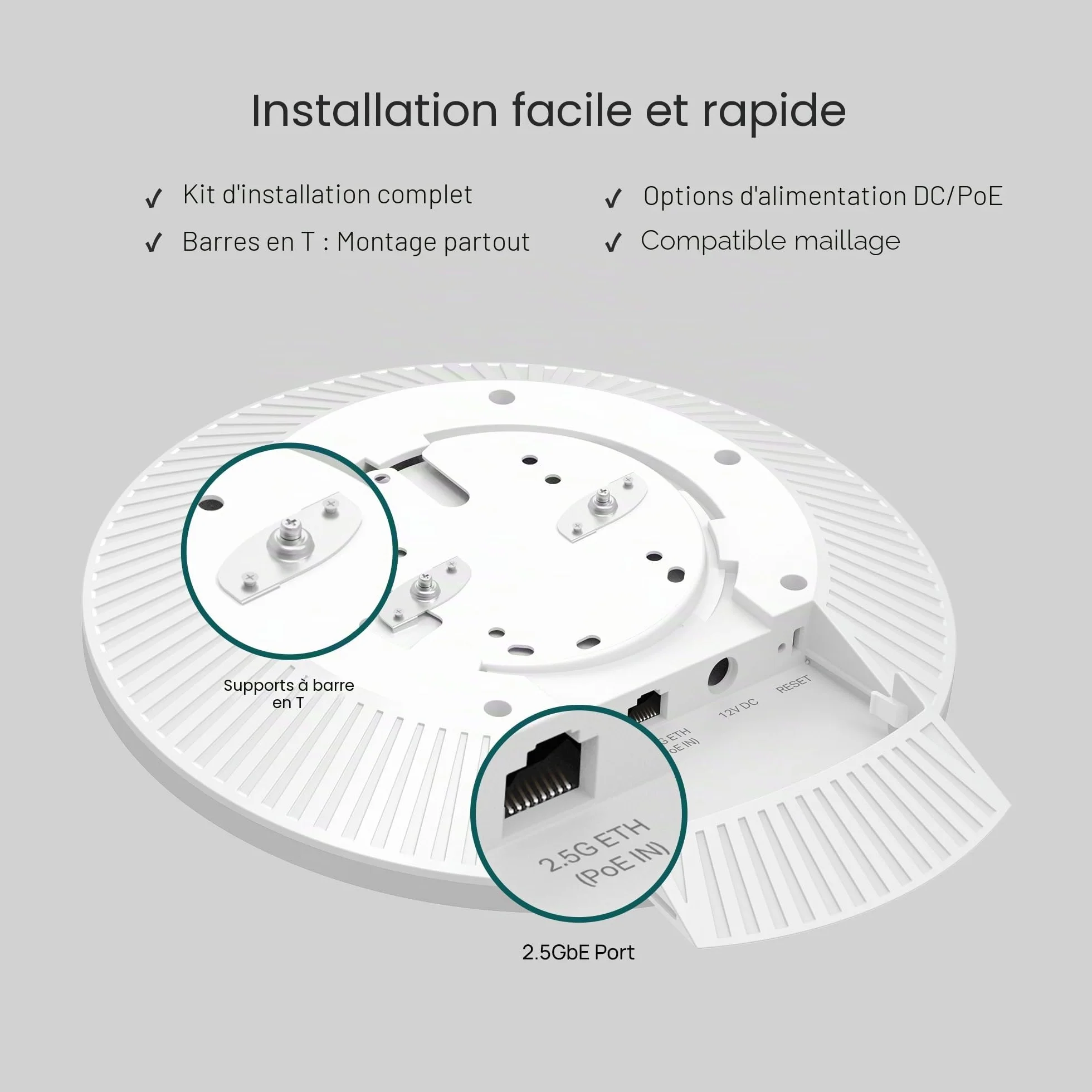 TP-Link Omada EAP770 Point d'accès Wi-Fi 7 BE9300 Tri-Band 6-Stream Port PoE+ 2,5G 320 MHz WPA3 Enterprise