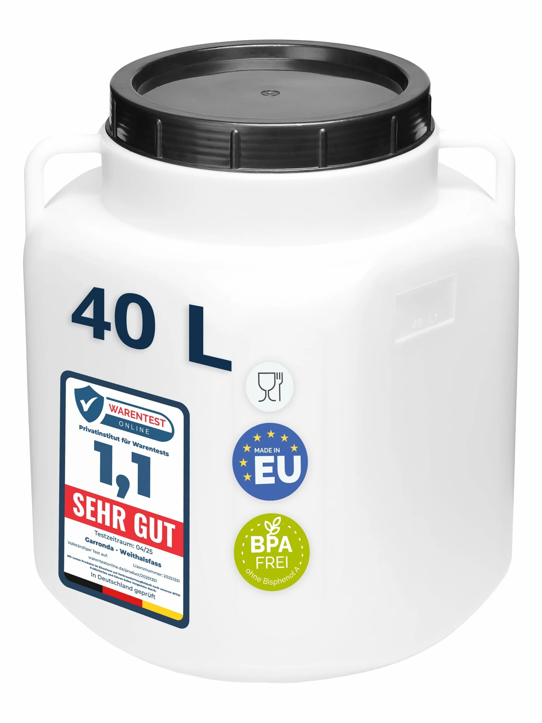 Garronda Serbatoio Acqua Quadrato BPA-Free 40 Litri per Alimenti con Coperchio Bianco