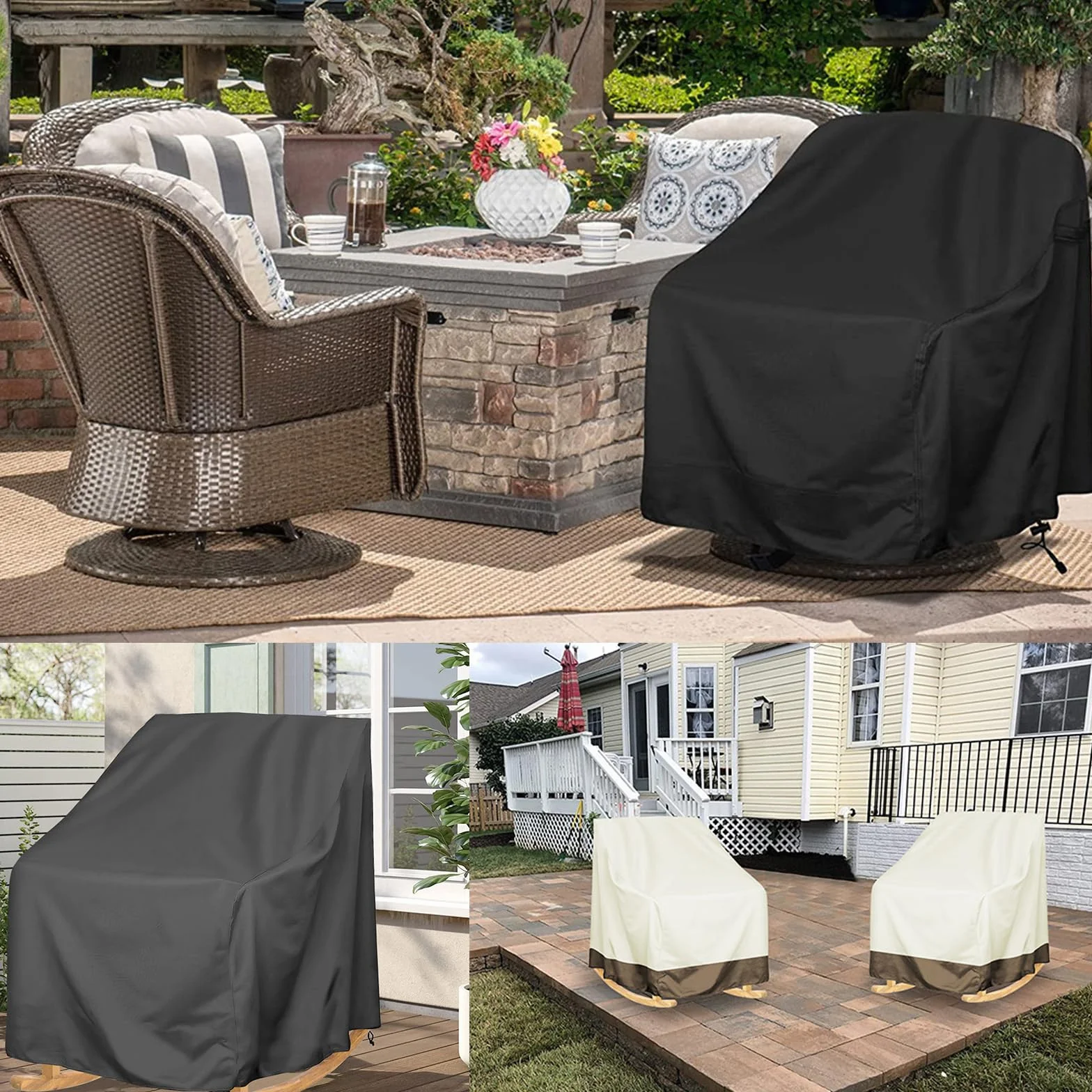 Houssede Protection Fauteuil à Bascule Imperméable 420D Oxford Jardin Chaise Berçante Extérieur Noir 70x97x99cm