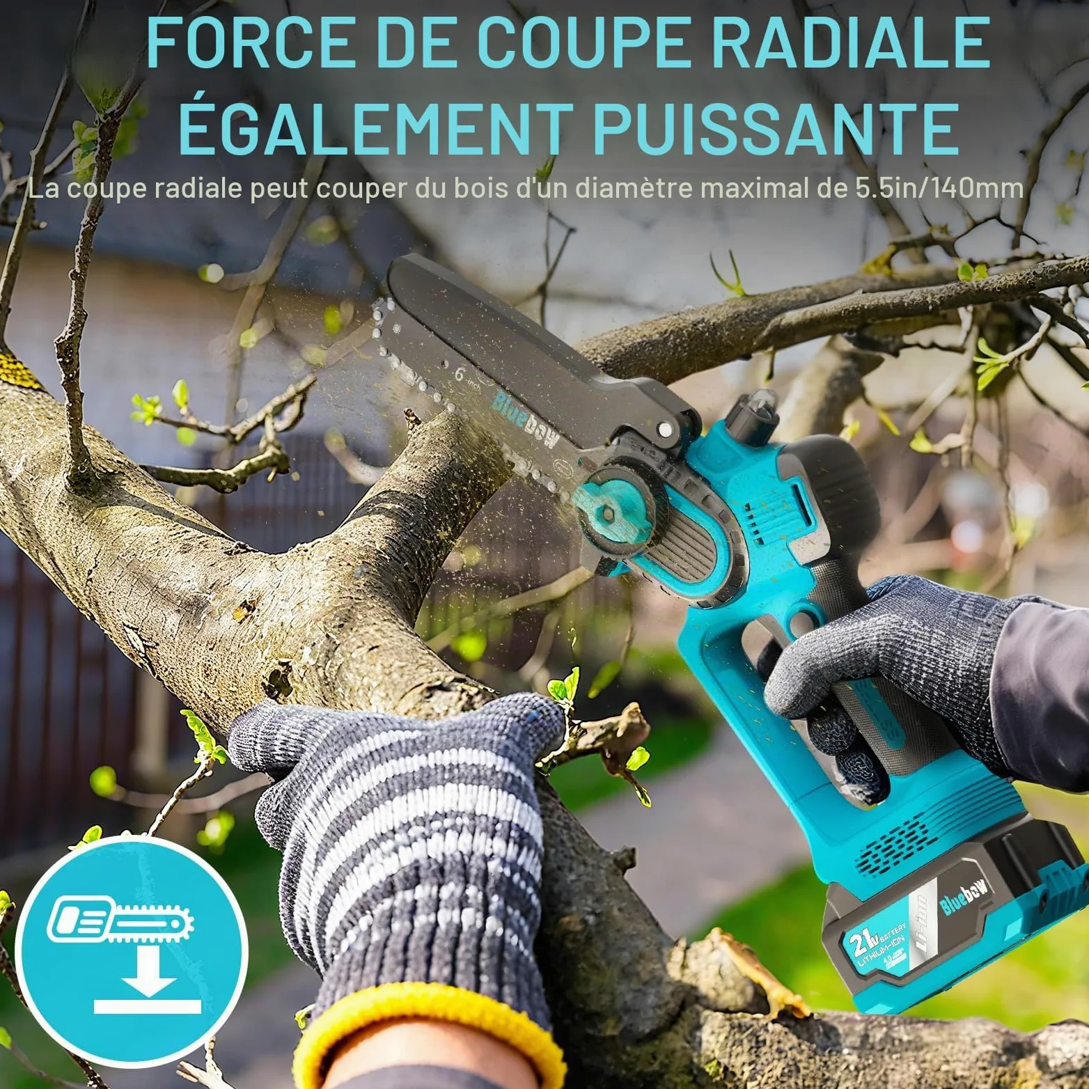 Mini tronçonneuse sans fil de 6 pouces – Scie électrique sans balais avec système d'huile, 2 batteries de 4000 mAh, petite scie à chaîne sans fil avec batterie et chargeur pour couper des arbres