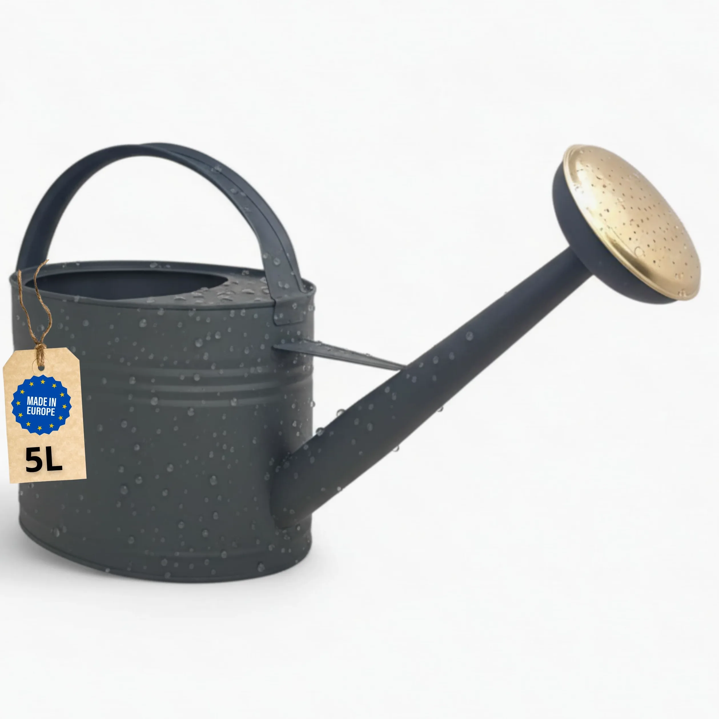 Livlig Arrosoir 5 Litres, Arrosoir pour Fleurs pour Jardin & Balcon, Arrosoir en Métal de Haute Qualité 5L en Métal Zingué et Douchette Détachable, Arrosoir Rétro avec Douchette en Laiton, Anthracite