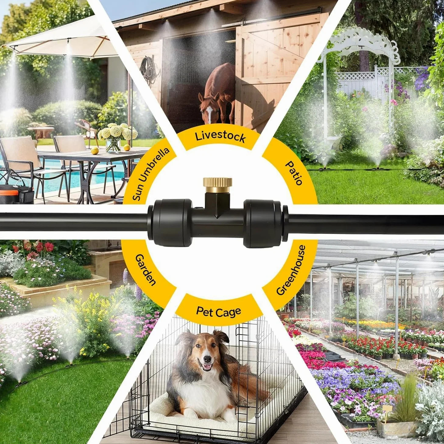 Brumisateur Terrasse Extérieur, Système de Refroidissement par Brumisation, Système d'irrigation Jardin Kit avec Buse et Adaptateur en Laiton, pour Jardin, Patio, Pelouse (18m)