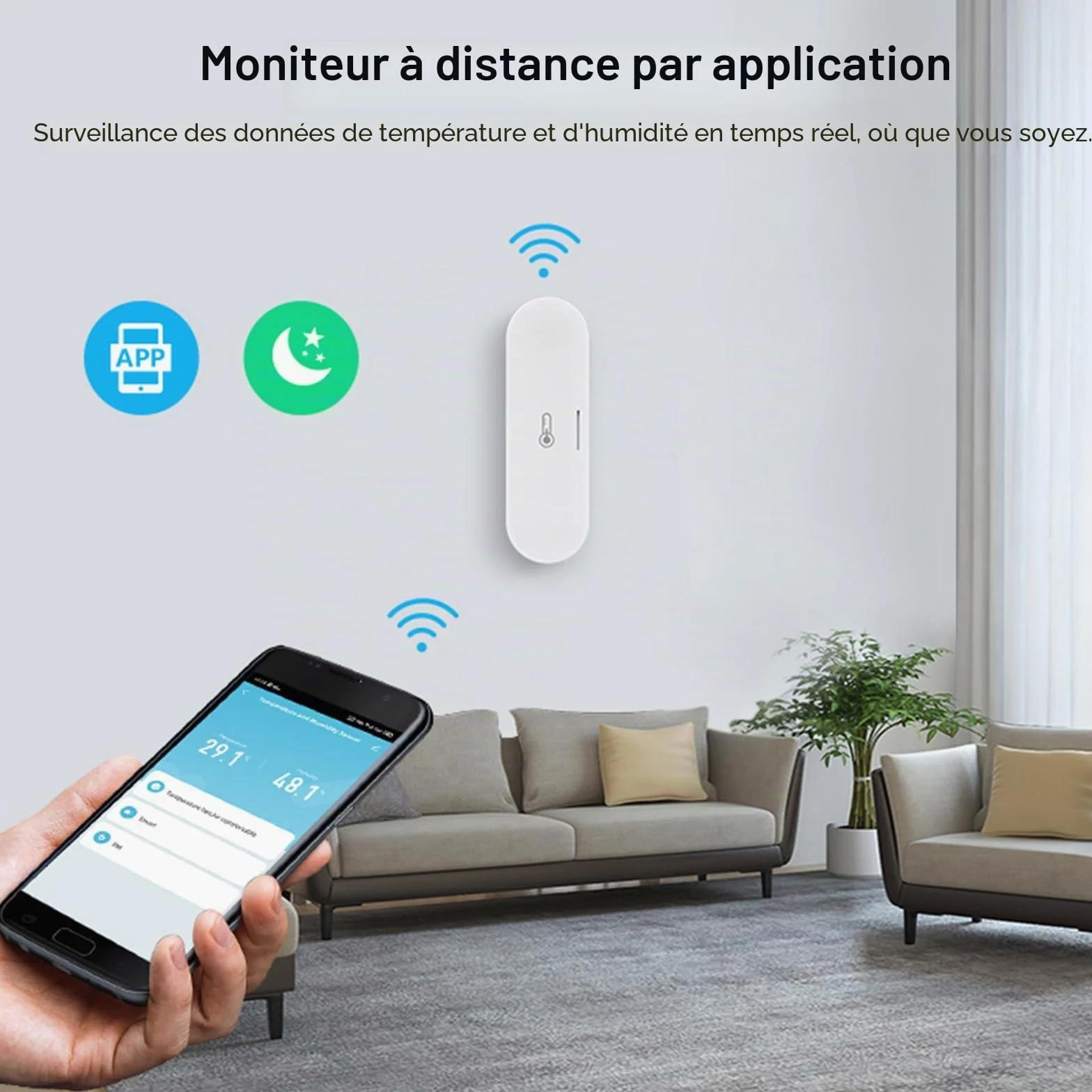 Hygromètre intelligent thermomètre: moniteur d'humidité de la température Zigbee avec alertes d'application, double alimentation, exportation de mémoire de données, hub, support homekit, Alexa (Lot de