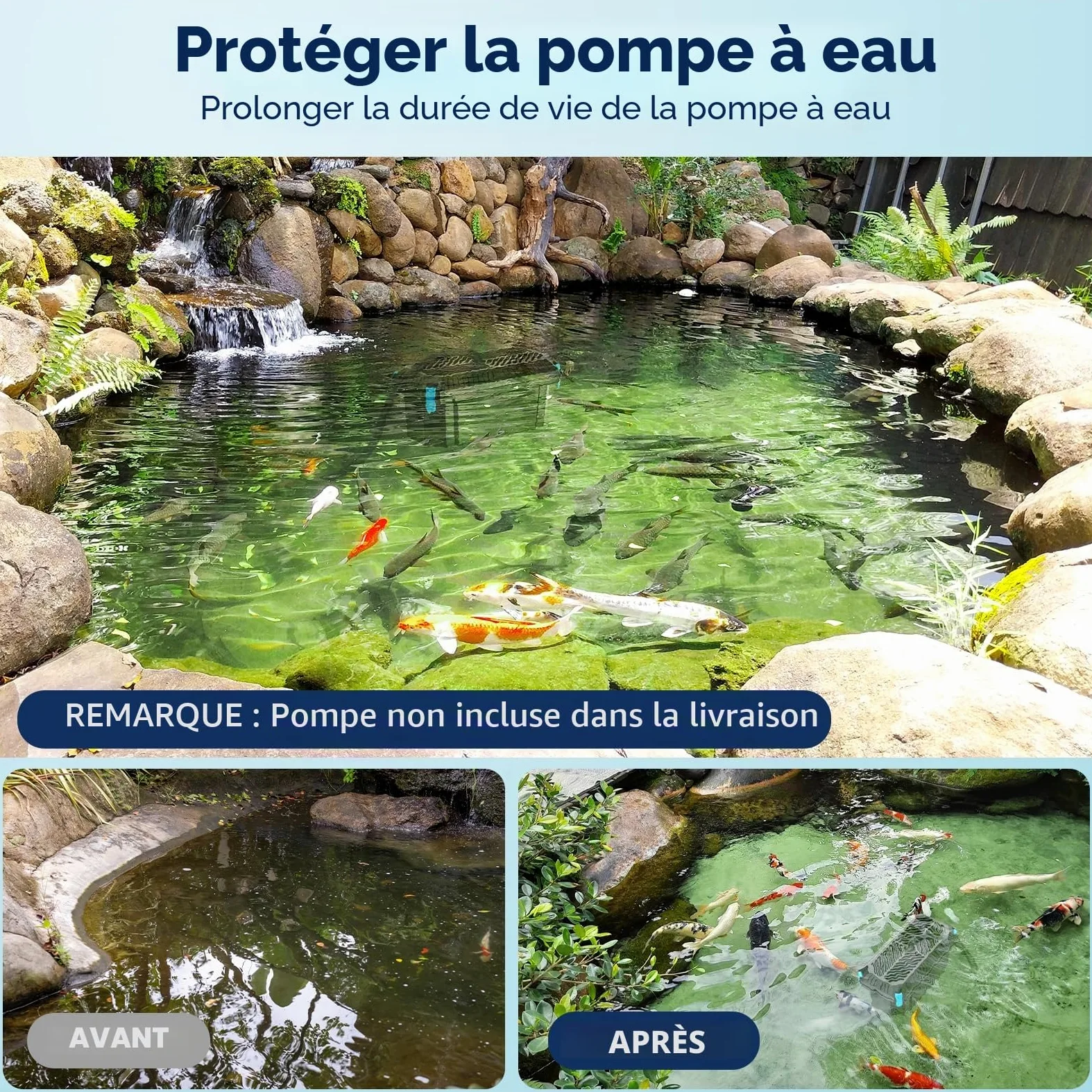 POPOSOAP Kit de filtre d'étang pour extérieur - Ensemble de protection de pompe et de traitement de l'eau pour étangs de 350-2000 L, avec 2 tapis filtrants et 20 boules bio (Pas de pompe)