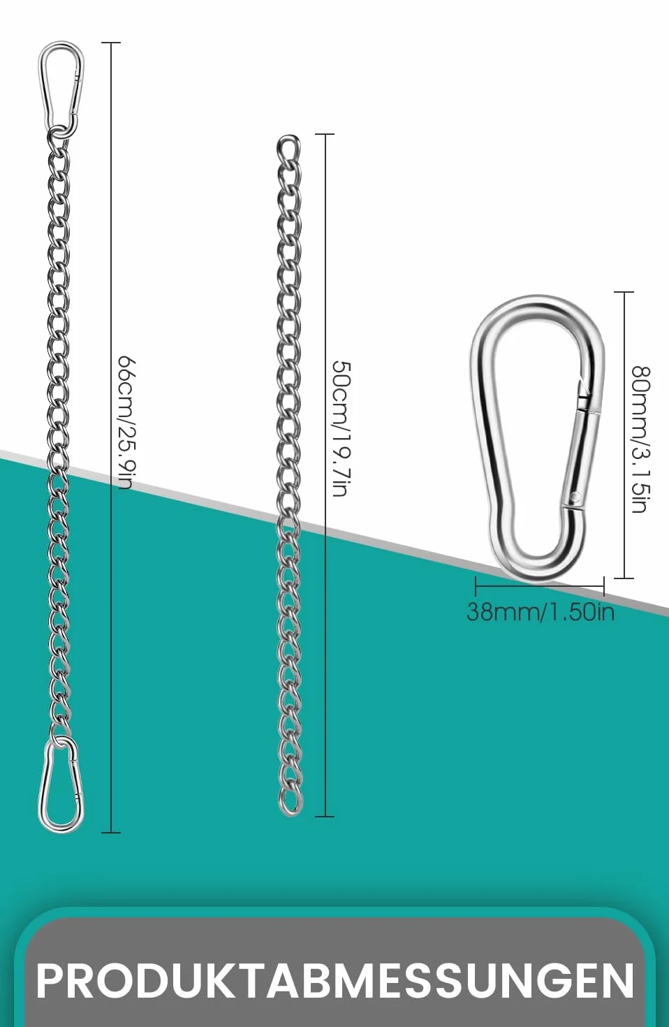 Chaîne pour Fauteuil Suspendu, Rallonge 66 cm, Deux Mousquetons, 250 kg