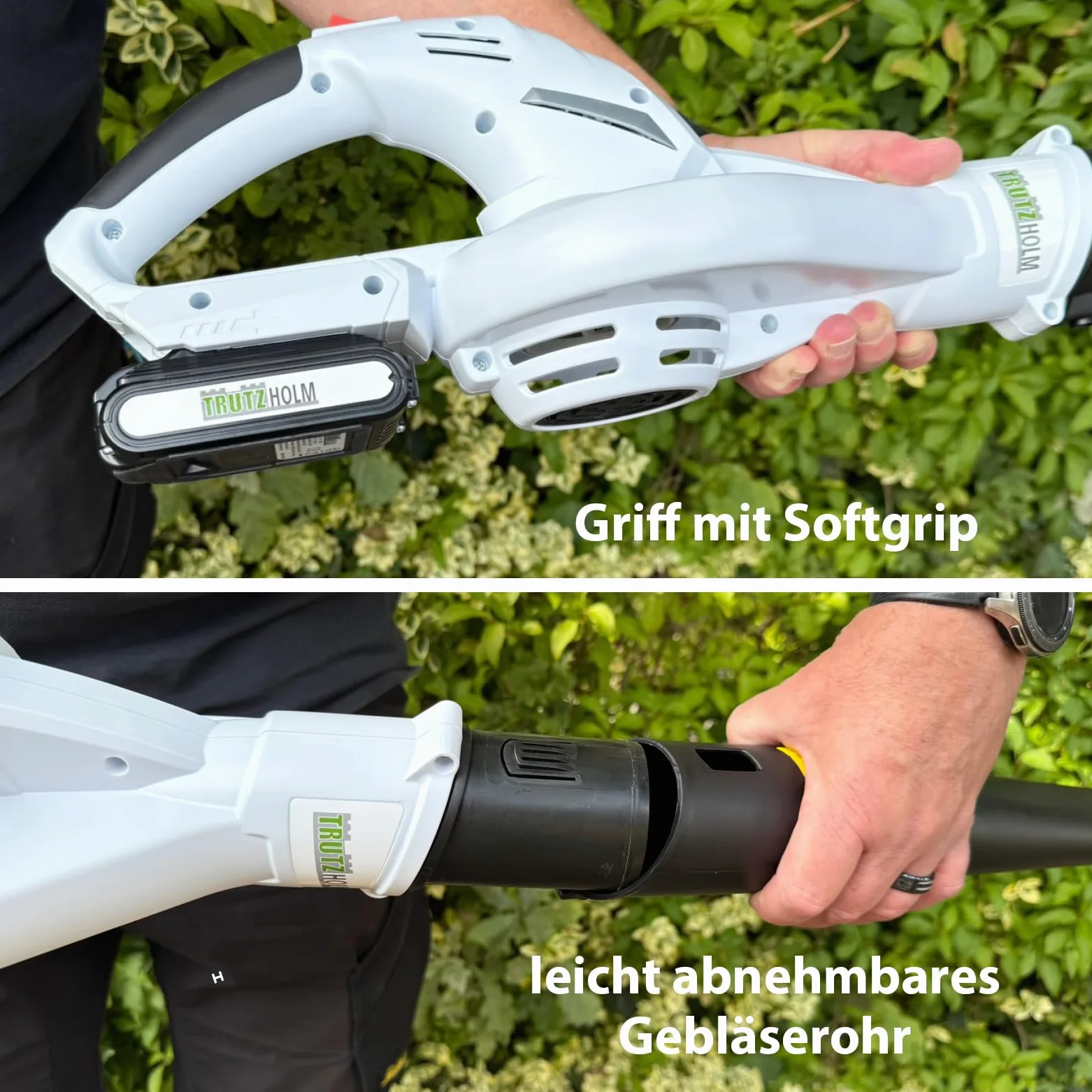 TRUTZHOLM Souffleur à feuilles sans fil 20 V avec batterie de 2000 mAh et chargeur – Souffleur de feuilles sans fil, léger de 1,4 kg avec 90 cm de longueur, 40 min d'autonomie, poignée ergonomique et