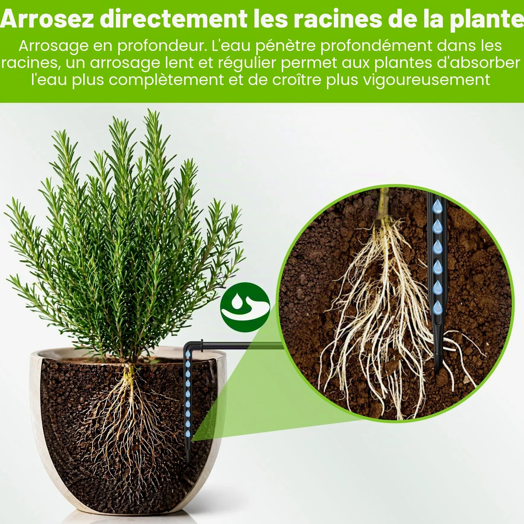 RAINPOINT Kit D'arrosage Goutte à Goutte Solaire, nouveau tuyau pour une distribution d'eau uniforme, kit d'irrigation automatique pour balcons avec 90 modes de minuterie + tuyau de 15 m, anti-siphon