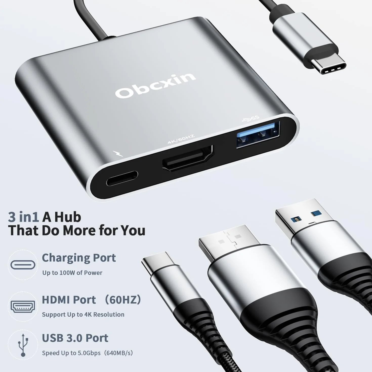 Adaptador USB C a HDMI 4K@60Hz, USB 3.0, 100W PD Carga Rápida, Hub Tipo C para MacBook Pro/Air, iPad Pro, Samsung