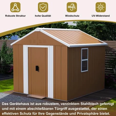 Abri de jardin en acier 184 x 110 cm - Abri de jardin en métal résistant aux intempéries avec fenêtres, double porte coulissante verrouillable et ventilation - Abri à outils pour outils de jardin