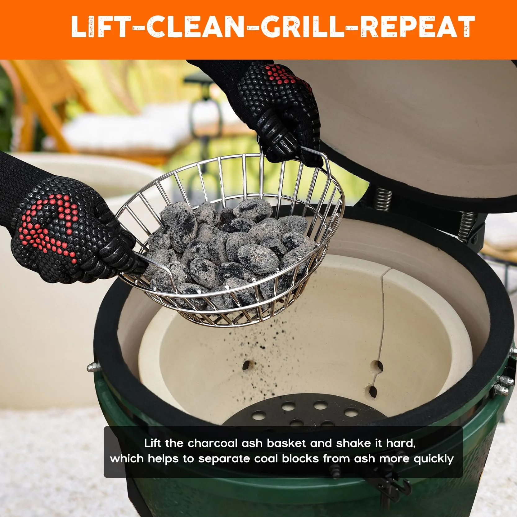 Onlyfire Panier à cendres en acier inoxydable pour œuf vert moyen, support de charbon barbecue