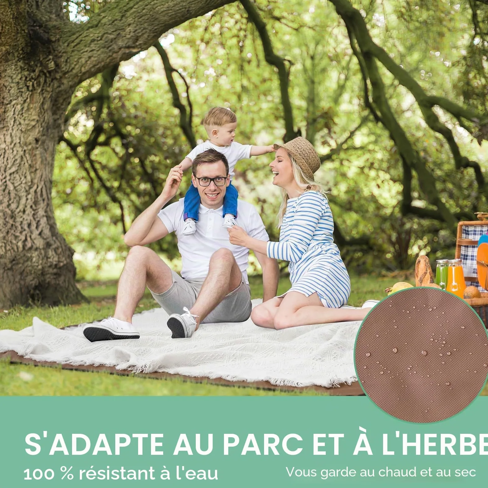 Tiny Land Couverture de Pique-Nique 2 en 1 imperméable pour l'extérieur, Grand Tapis de Plage Pliable pour 4 à 6 Adultes, Parfaite pour Le Yoga, Le Stade, la Voiture, Meilleur Cadeau pour Couple et