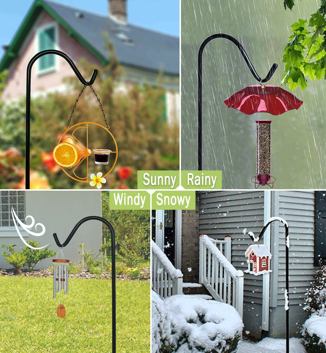 Garbuildman Lot de 1 crochet de berger de 233,7 cm de haut avec base à 5 fourchettes, support réglable et robuste pour mangeoire à oiseaux, pour extérieur, noir brillant