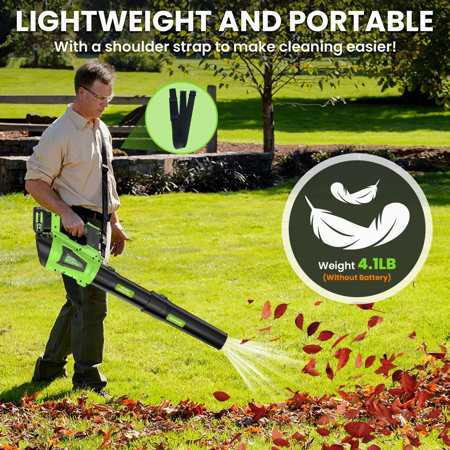 Souffleur Batterie, 32000RPM Souffleur de Feuille sans Fil,735 CFM 245 Km/h | Souffleur Feuille avec 6 Vitesses, 2 x 4000MAh Batteries & 1 x Sangle pour La jardin, La pelouse, La voiture et La neige