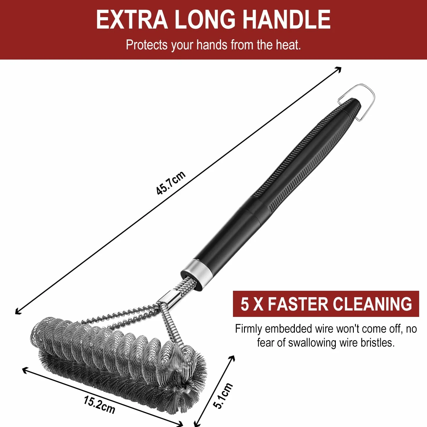 Brosse de Nettoyage pour Barbecue en Acier Inoxydable 45.5cm avec Grattoir Intégré Nettoyage 360°