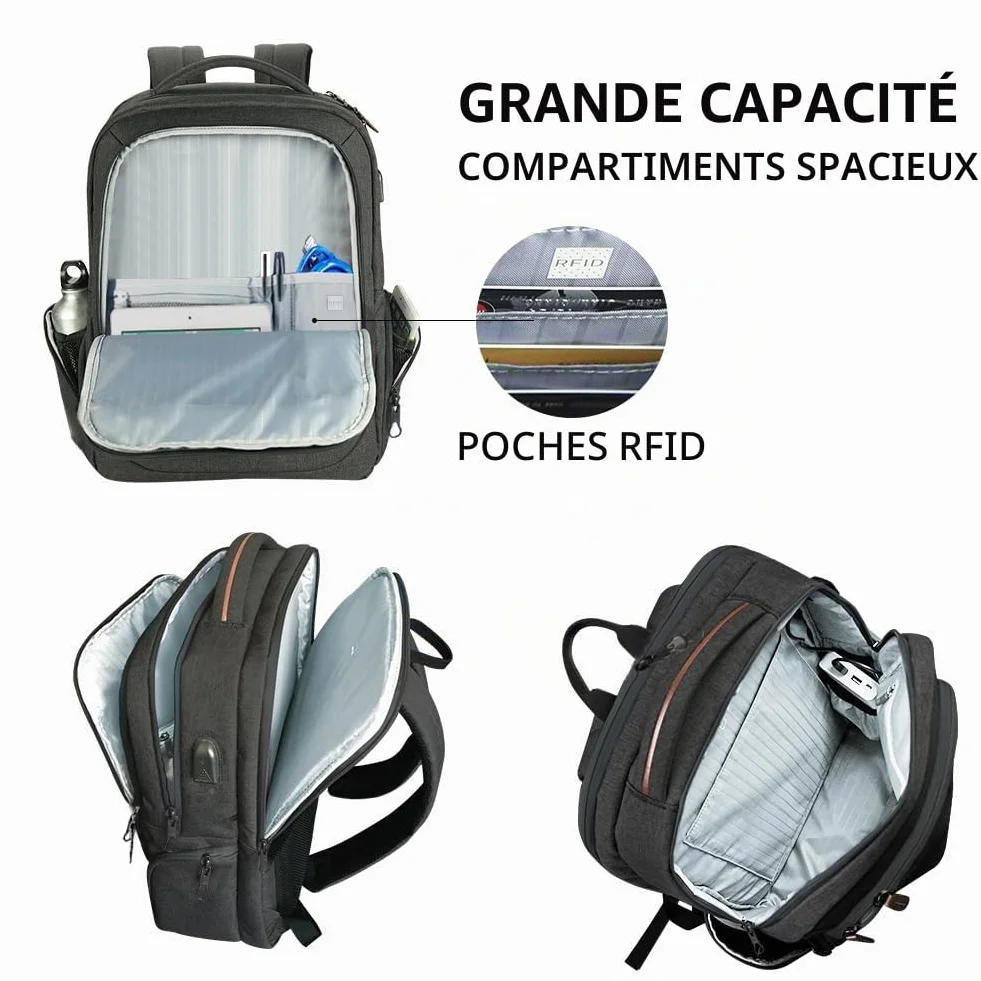 KROSER Sac à dos pour ordinateur portable 17,3" Antivol Voyage Affaires Université