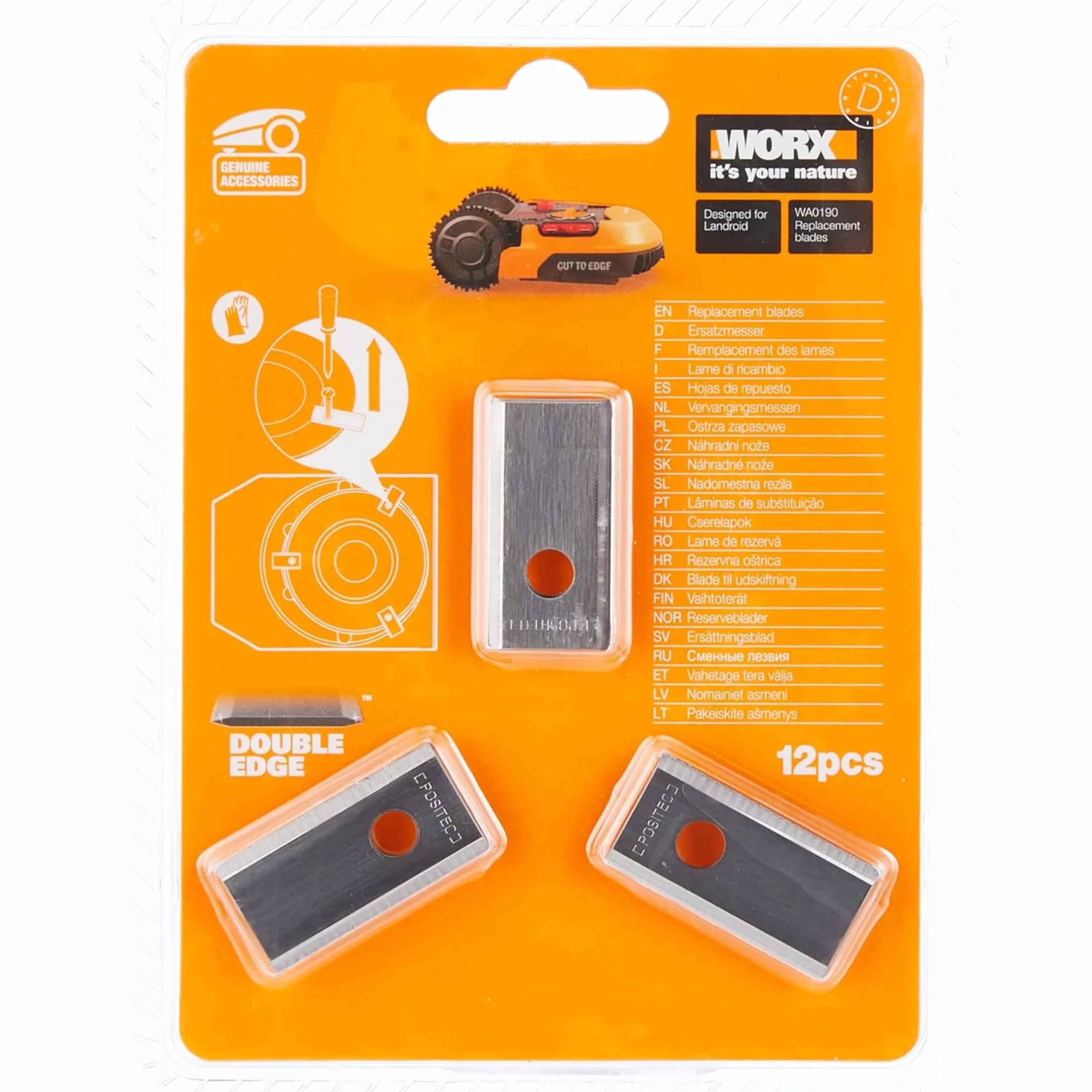WORX WA0190 Lot 12 lames de rechange d'origine pour robots tondeuses Landroid