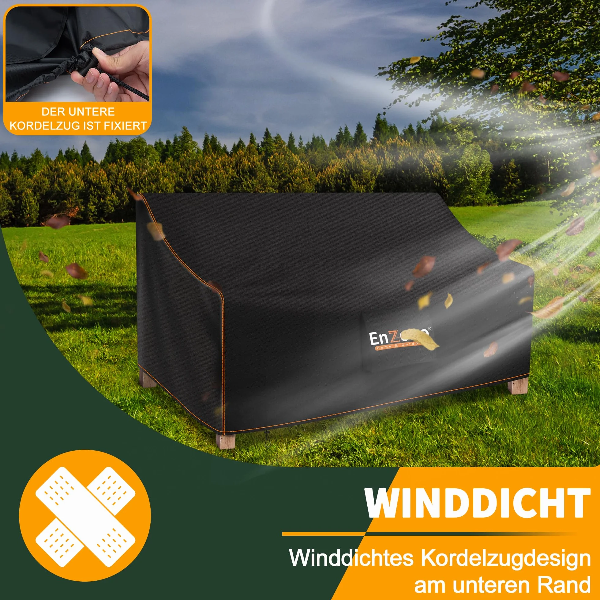 Enzeno Housse de banc de jardin 2 places imperméable 210D Oxford 135x66x64/90 cm
