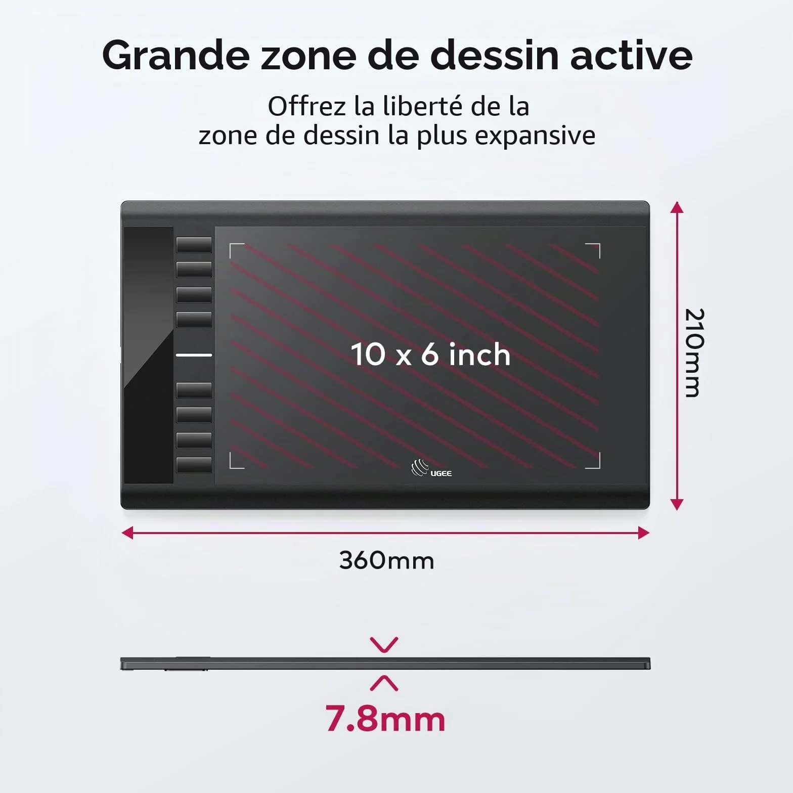UGEE M708 Tablette Graphique 10x6 Pouces 8192 Niveaux Stylet
